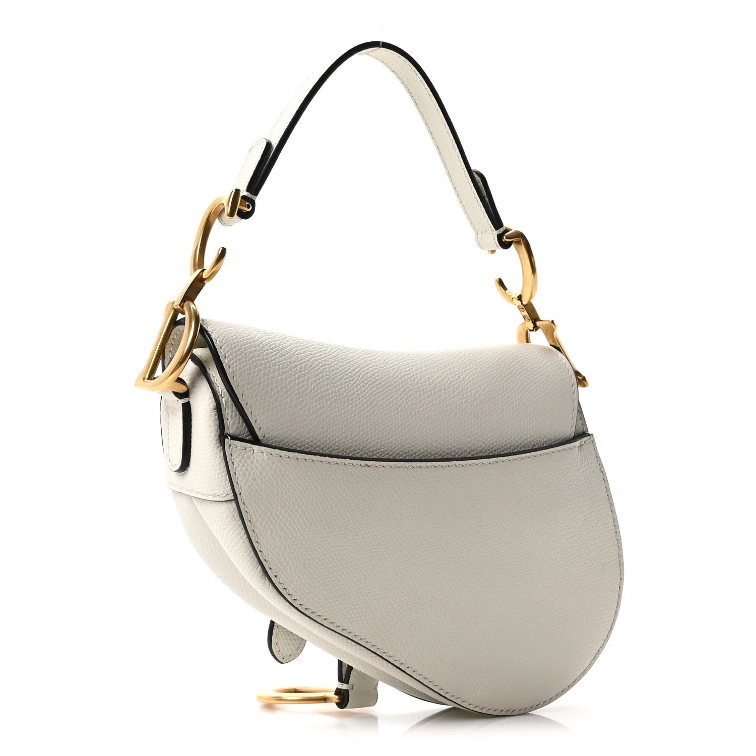 Grained Calfskin Mini Saddle Bag White