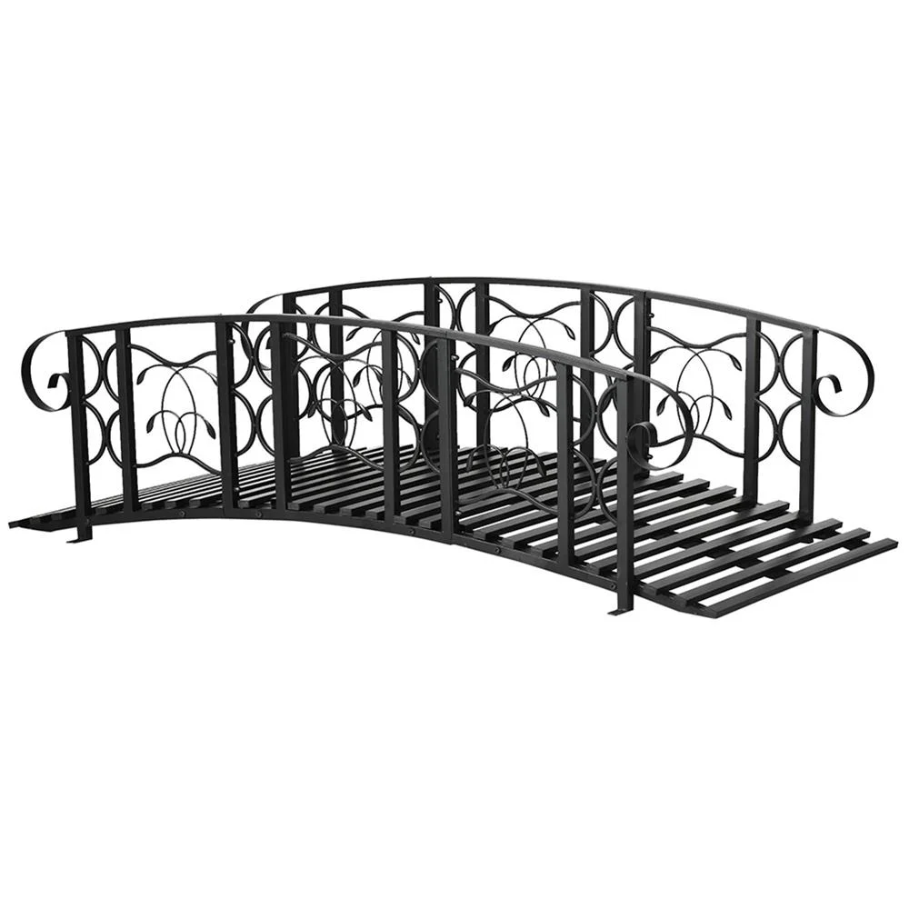 GVN Bridge, Garden Bridge,Metal Arch Backyard Garden Bridge with 660 lbs. Weight Capacity, Safety Siderails, Black