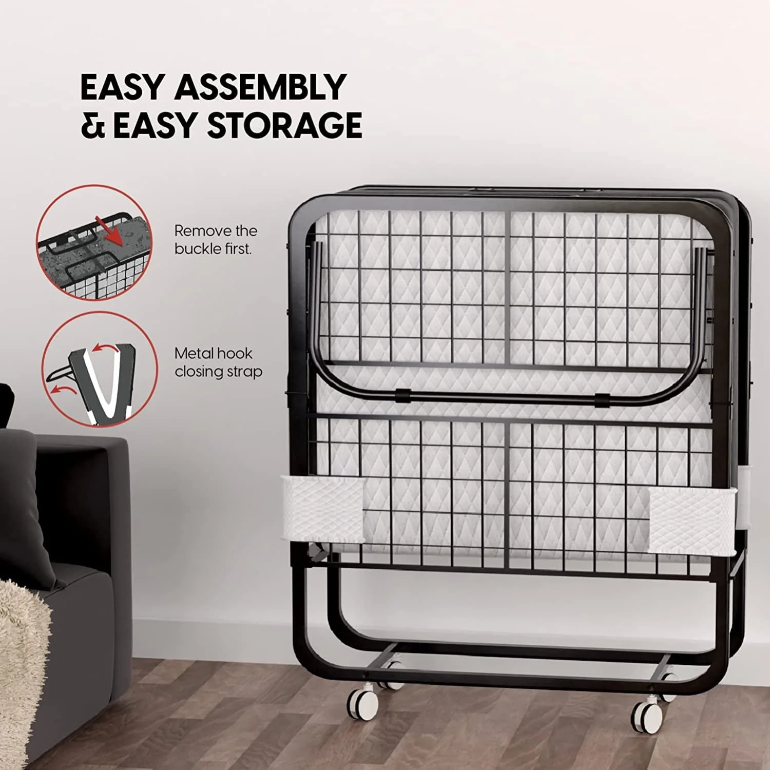 Folding Bed with Mattress 75x31 Cot Size Bed Frame Portable Foldable Roll Away Adult Bed for Guest 5-inch Thick Memory Foam Cot Mattress Space Saving Fold Up Bed for Easy Storage - Image 4