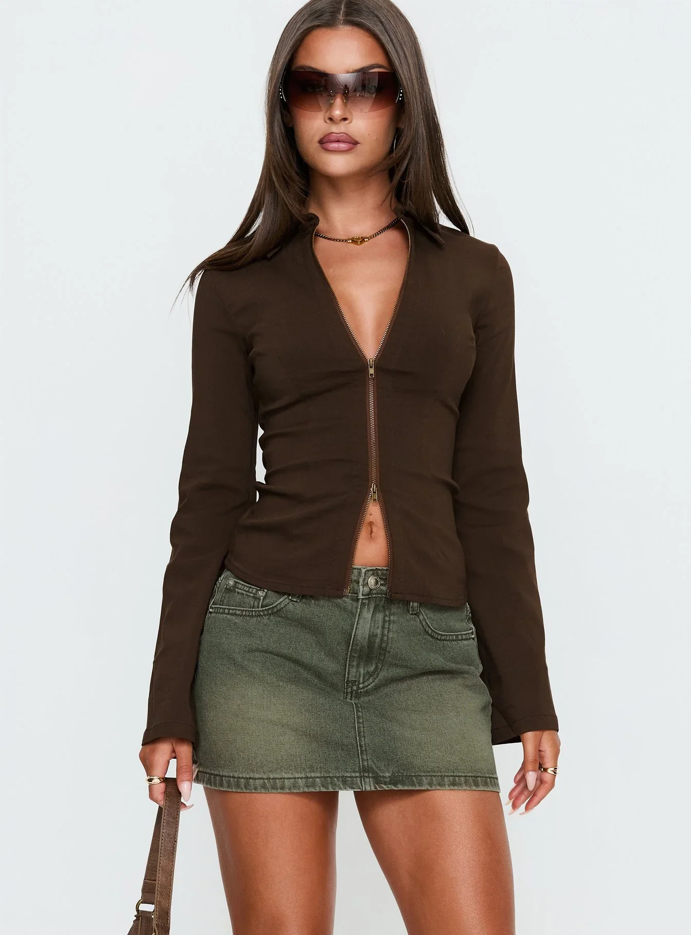 Laynee Butterfly Mini Skirt Washed Green
