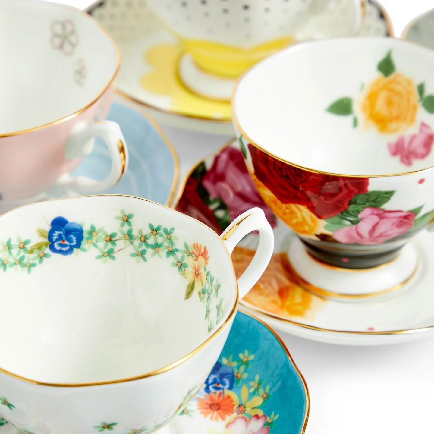 100 Years Teacup & Saucer 1920 - 1960, Set of 5