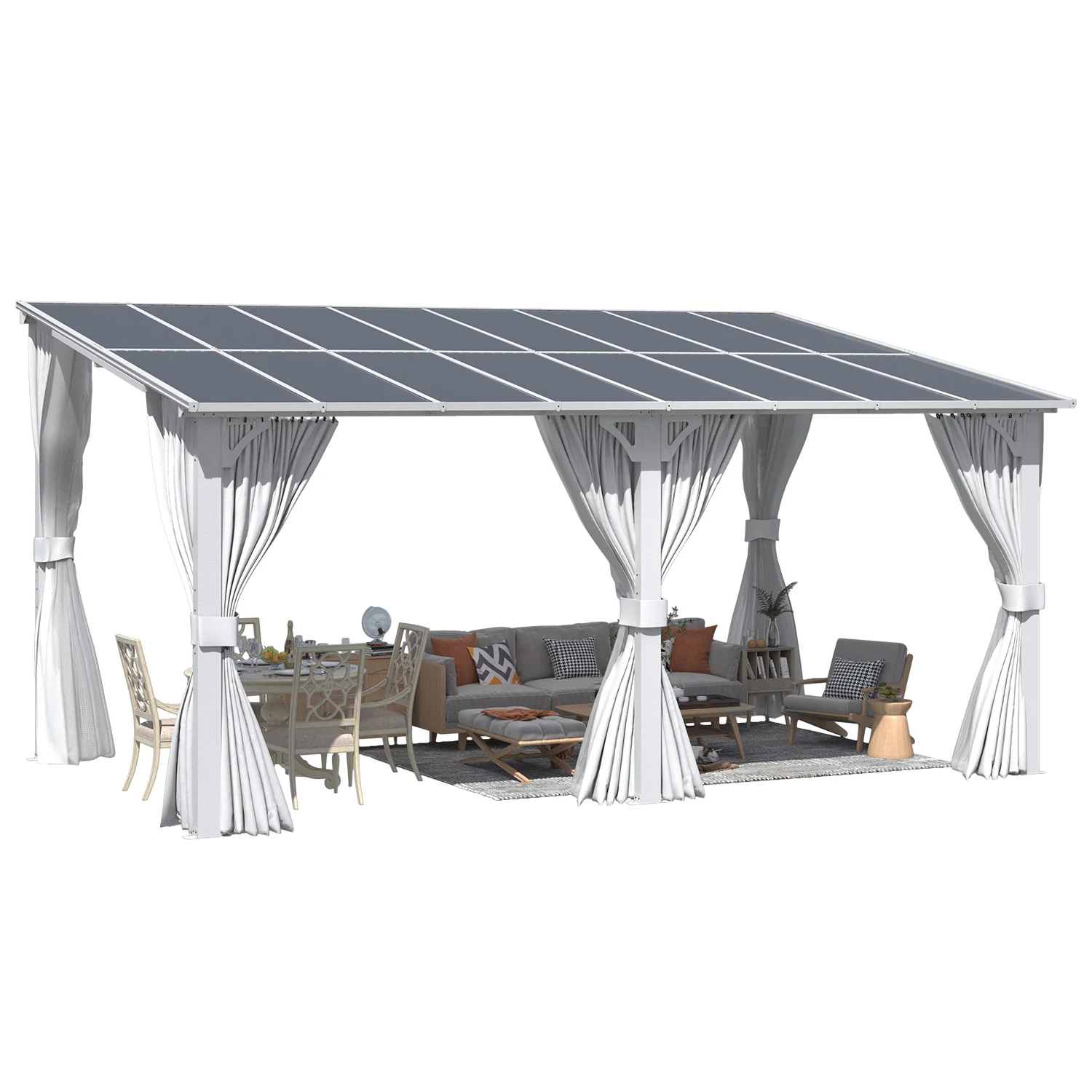 AECOJOY 16'x10' Wall Gazebo with Curtains and Mosquito Netting, White