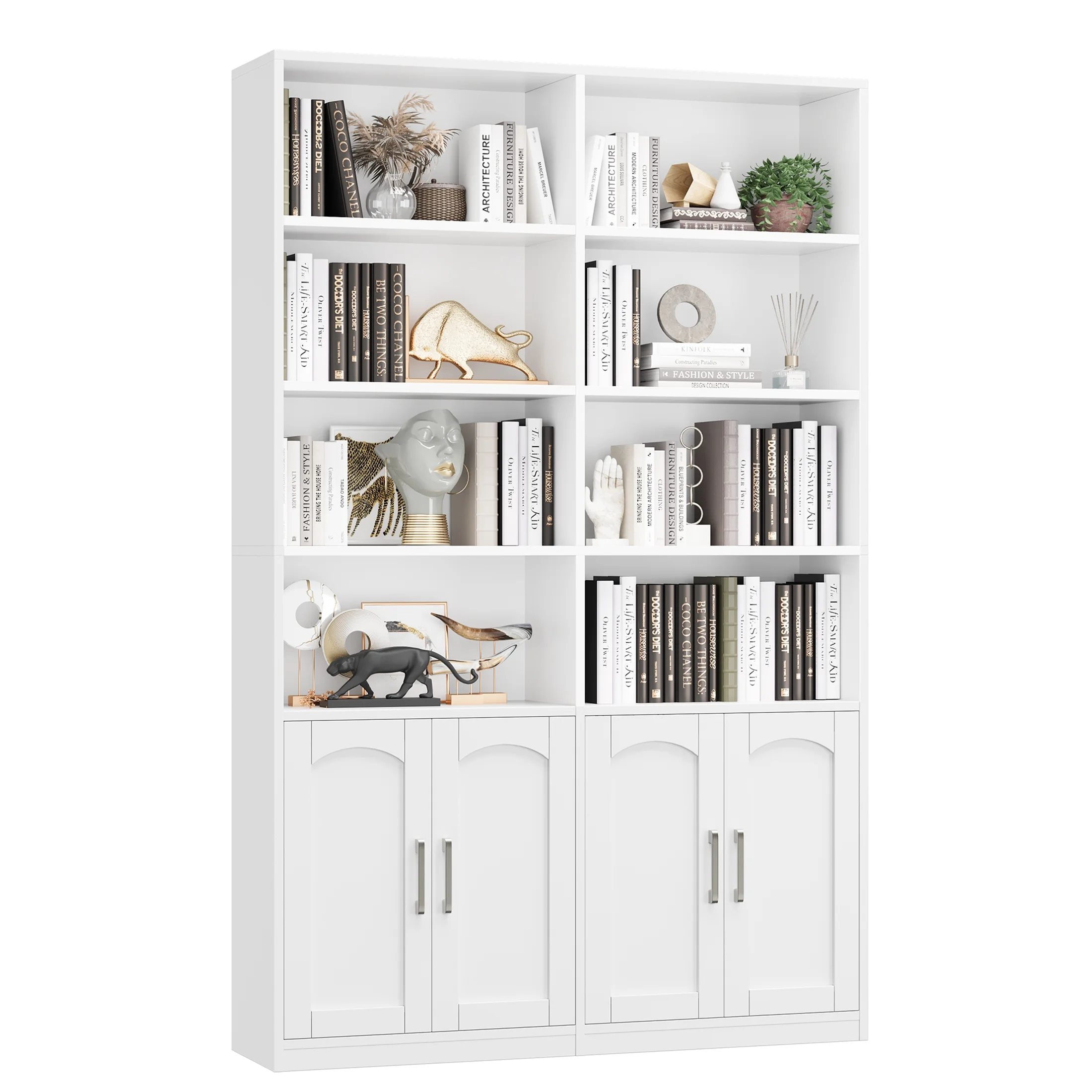 Homfa 73 Tall Bookcases with Doors, 8 Cubes 6 - Tier Double Row Bookshelf, White Bookcase for Living Room Home Office