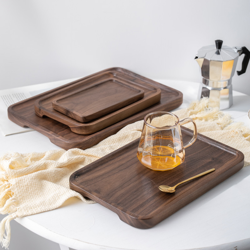 Classic Black Walnut Wooden Oval Tray Tea Tray Solid Wood Dining Plate Dessert Plate Coffee Plate Household Restaurant Water