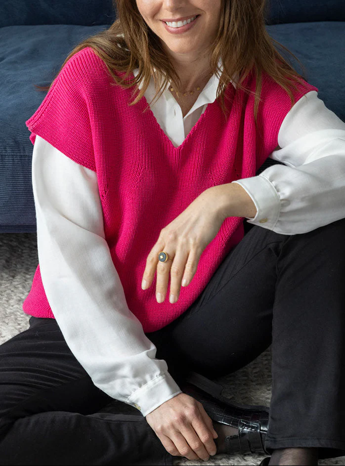 Pull sans manches femme en laine rose