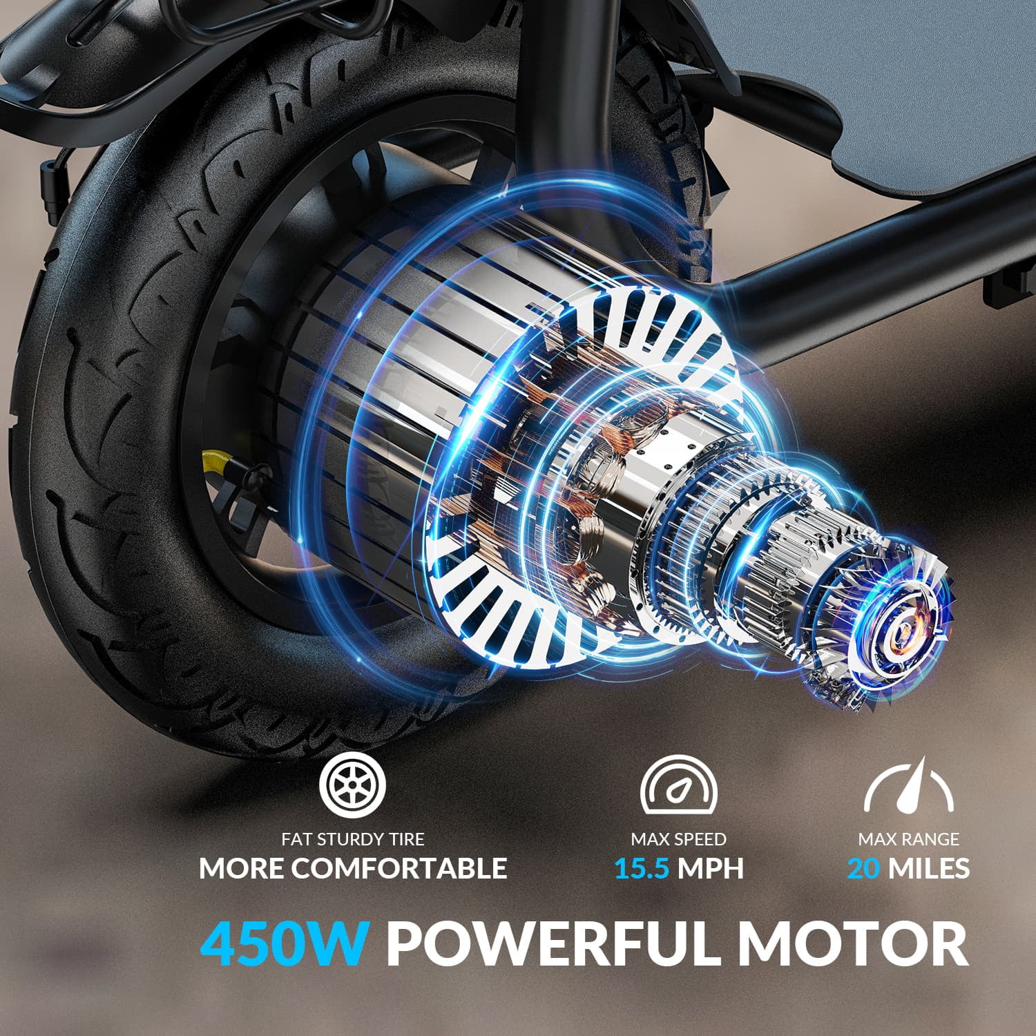 W18S 450W Motor Electric Scooter for Adults with Seat and Carry Basket, 36V 20Miles Range 15.5Mph, 12" Foldable E Scooter for Commuting - Image 6