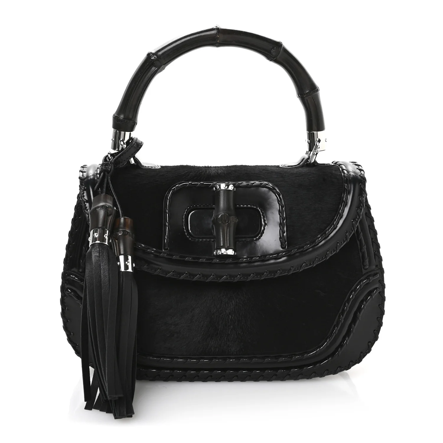 Pony Hair New Bamboo Medium Top Handle Bag Black