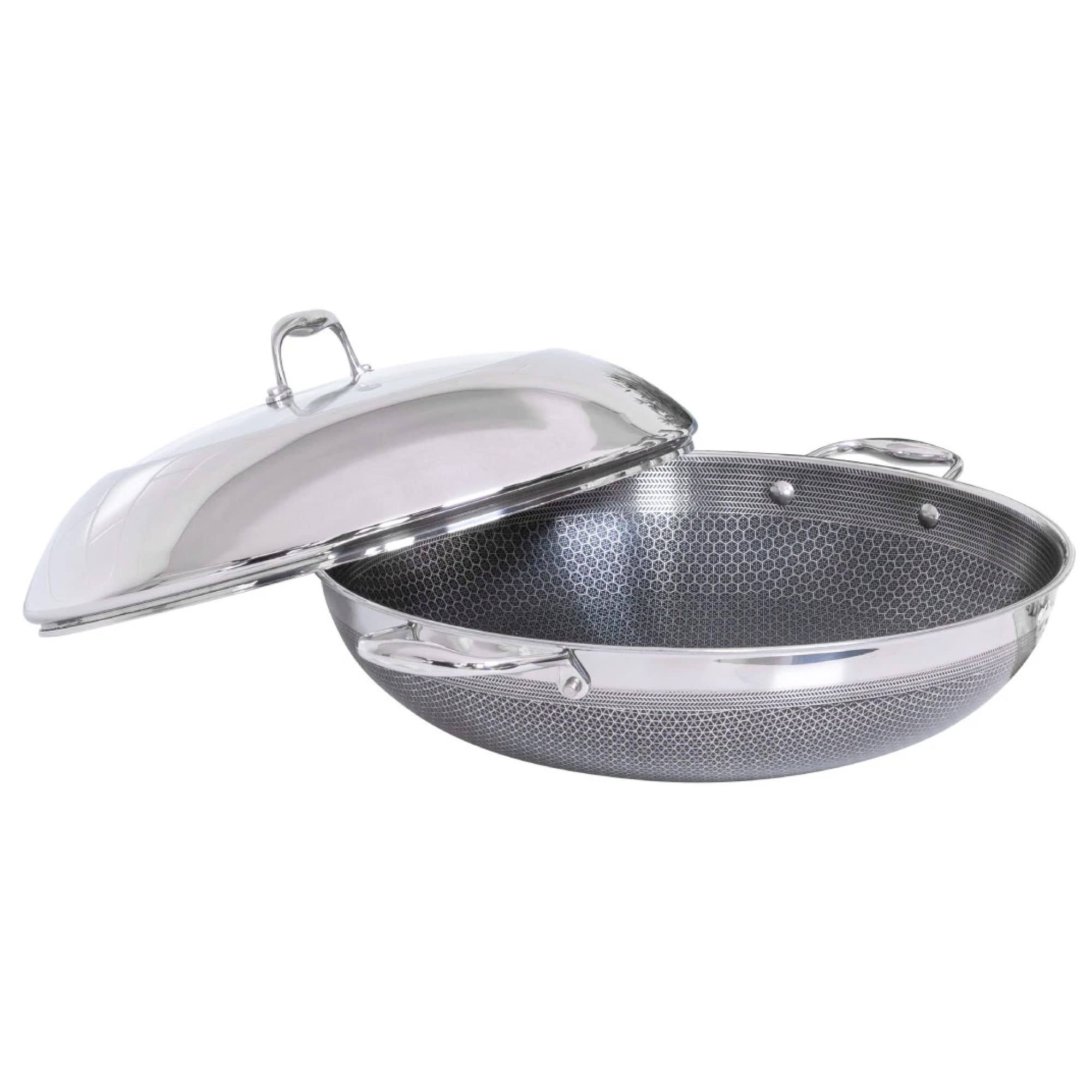 HexClad 14 inch Hybrid Stainless Steel Wok Pan with Stay-Cool Handle