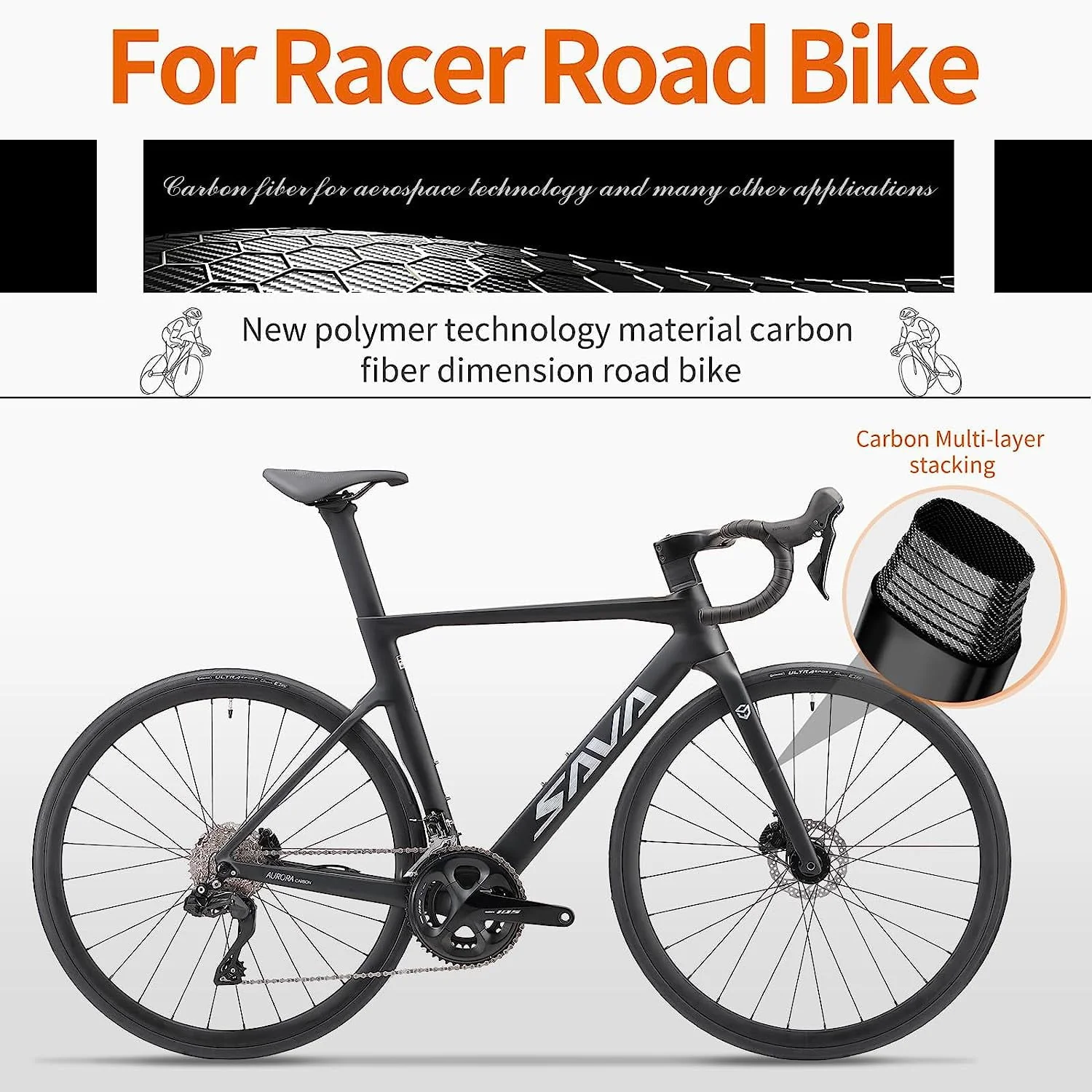 SAVADECK Carbon Road Bike, 22 Speed Dis Brake Bikes for Women and Men, T800 Carbon Fiber Frame Lightweight Road Bicycle, 700C Wheels Racing Bike with Shimano R7020 Shift Groupset