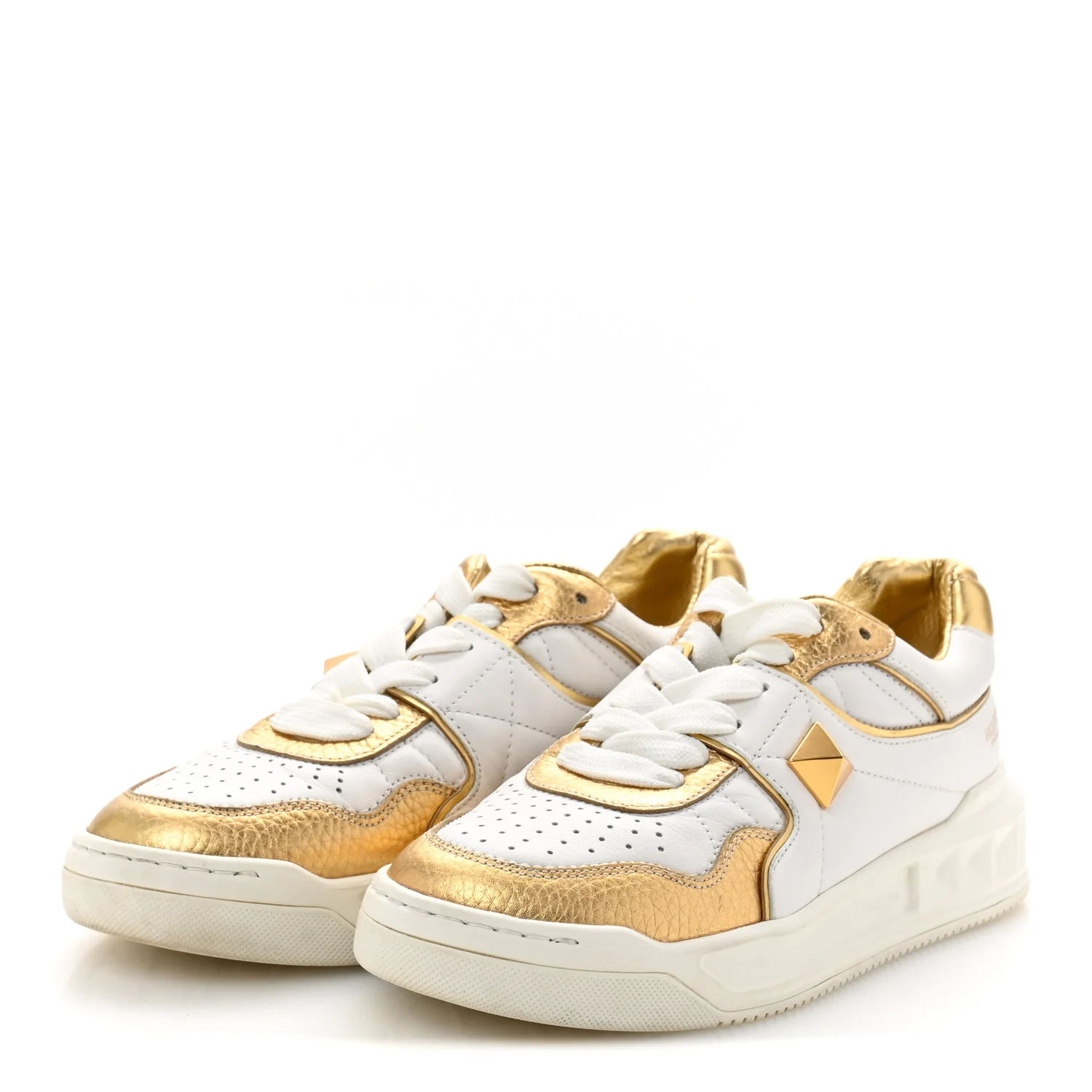 Calfskin Roman Stud Sneakers 37.5 White Gold