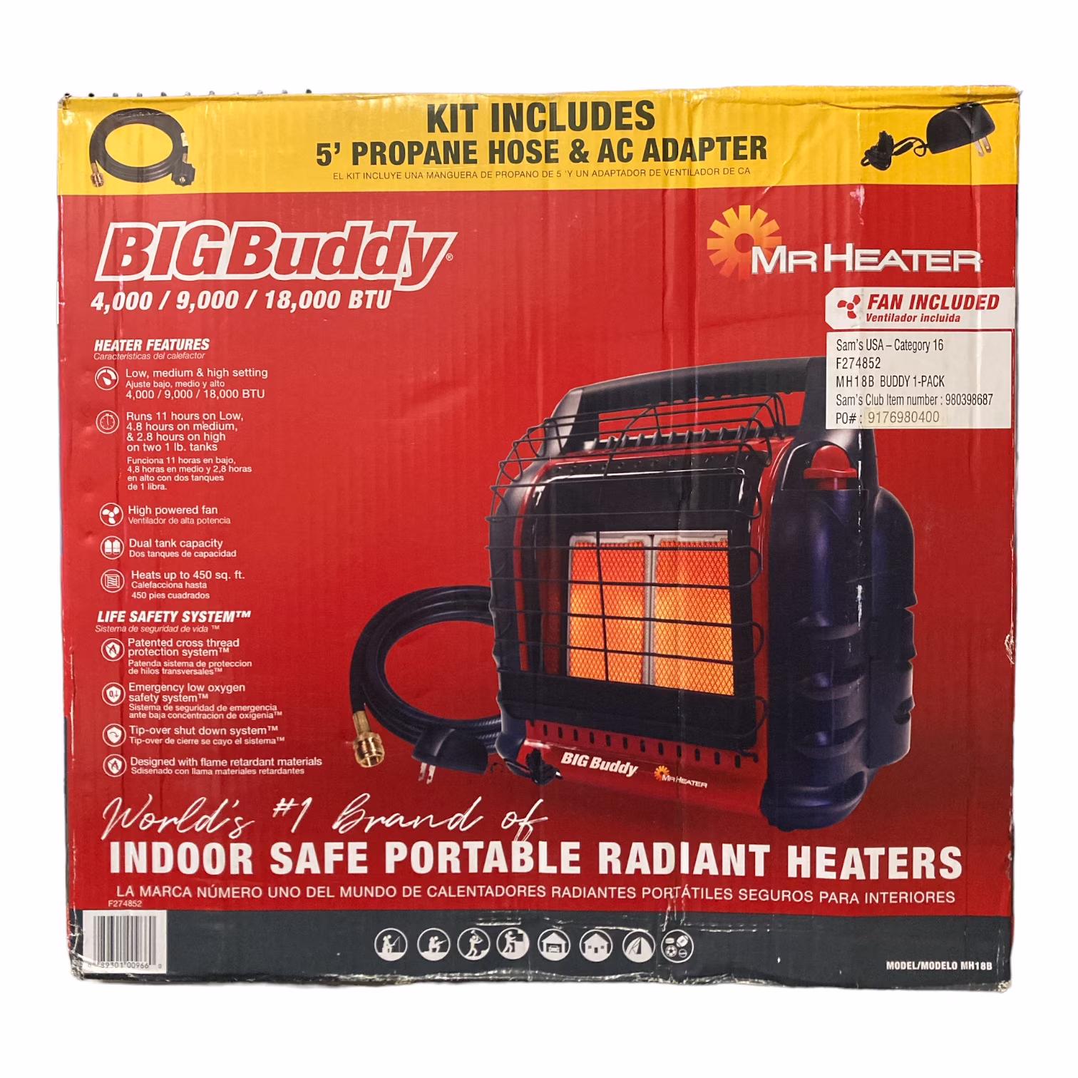 Propane Space Heater 18,000 BTU Big Buddy Portable Radiant 450 sq ft