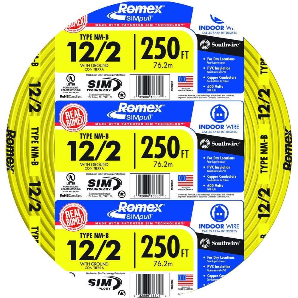 Southwire Romex SIMpull 250-ft 12/2 Non-Metallic Wire (By-the-Roll)(250 Feet)