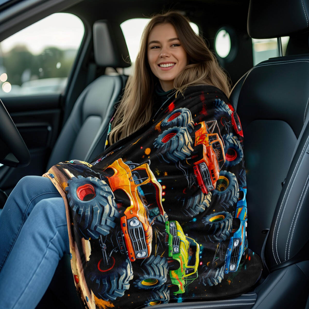 1-piece truck pattern black blanket - lightweight home goods bedding blanket suitable for sofa, bed, travel, camping, living room, office, soft and warm fabric, digitally printed blanket - wanlinfang