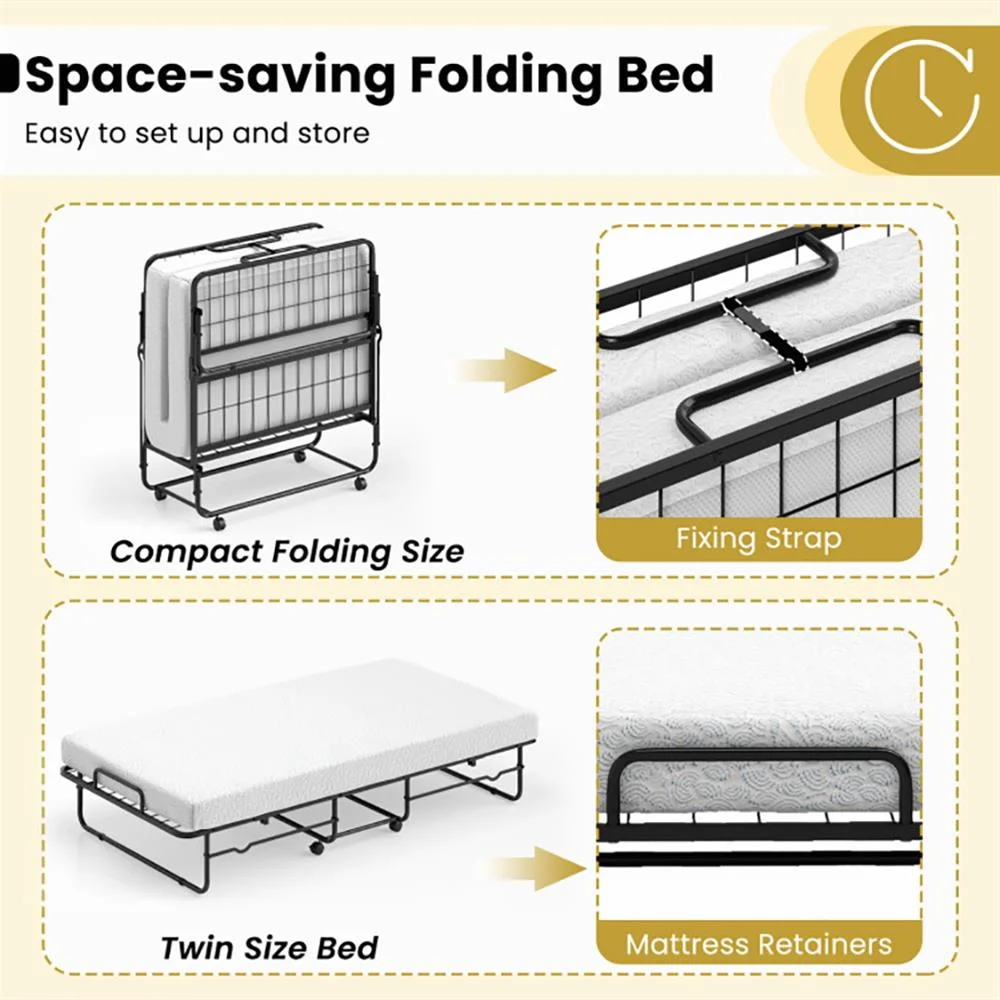 Twin Size Folding Bed with Memory Foam Mattress and Heavy-duty Metal Frame - Image 8