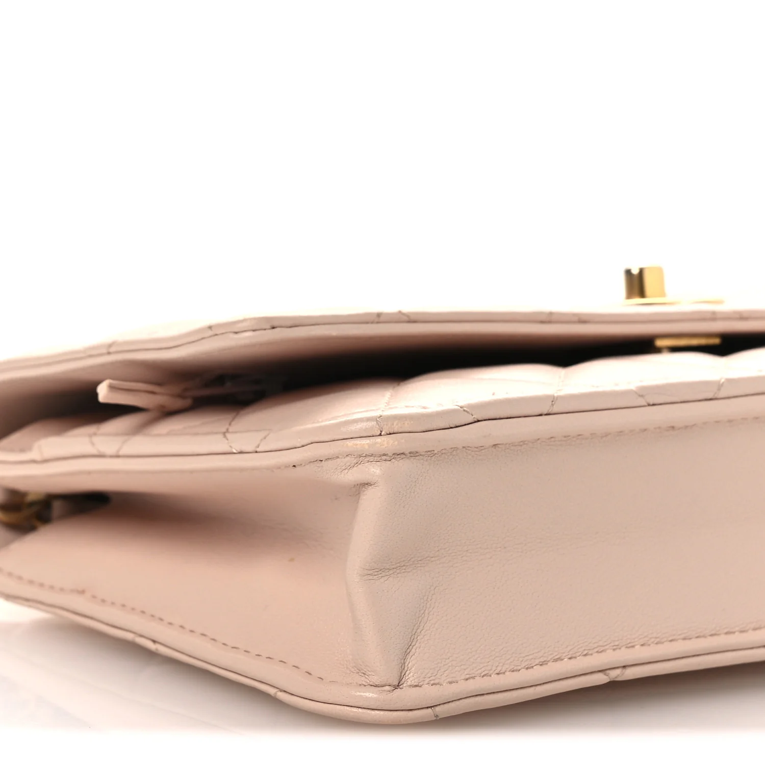 Lambskin Quilted CC Pearl Crush Wallet on Chain WOC Light Pink