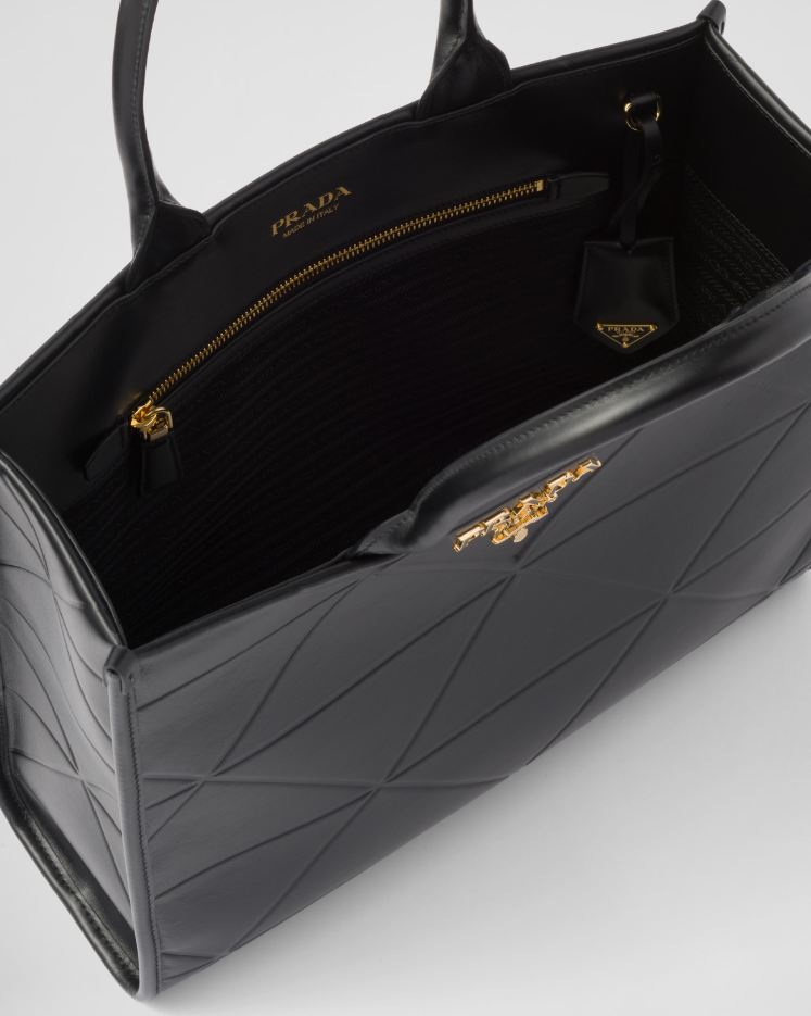 PP big size leather Symbole bag with topstitching - Black