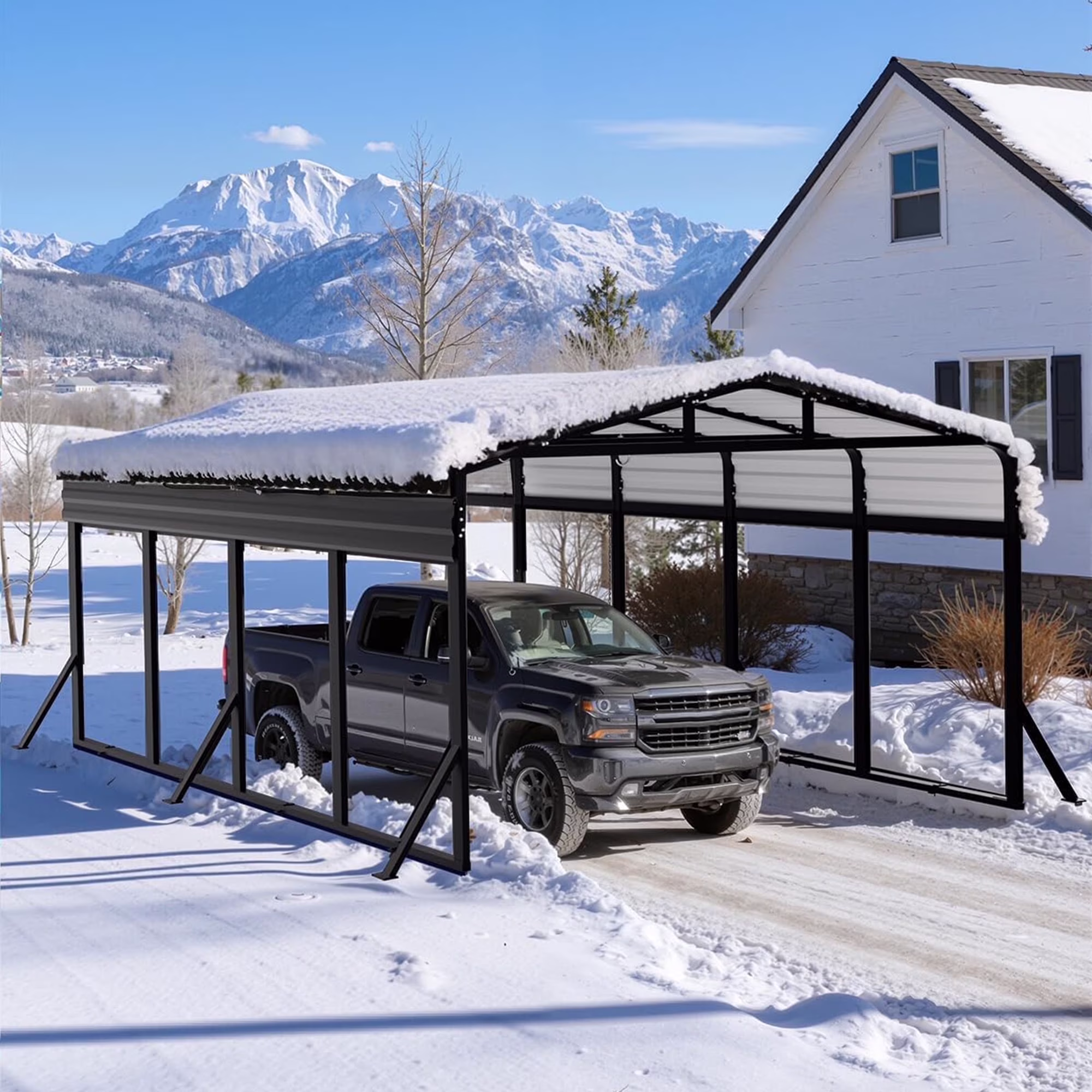 10x15FT Heavy Duty Metal Carport, Outdoor Carport Canopy with Iron Roof, Durable All-Weather Carport for Cars, Trucks, Boats Outdoor Equipment, Easy Quick-Install Assembly(10*15FT) - Image 5