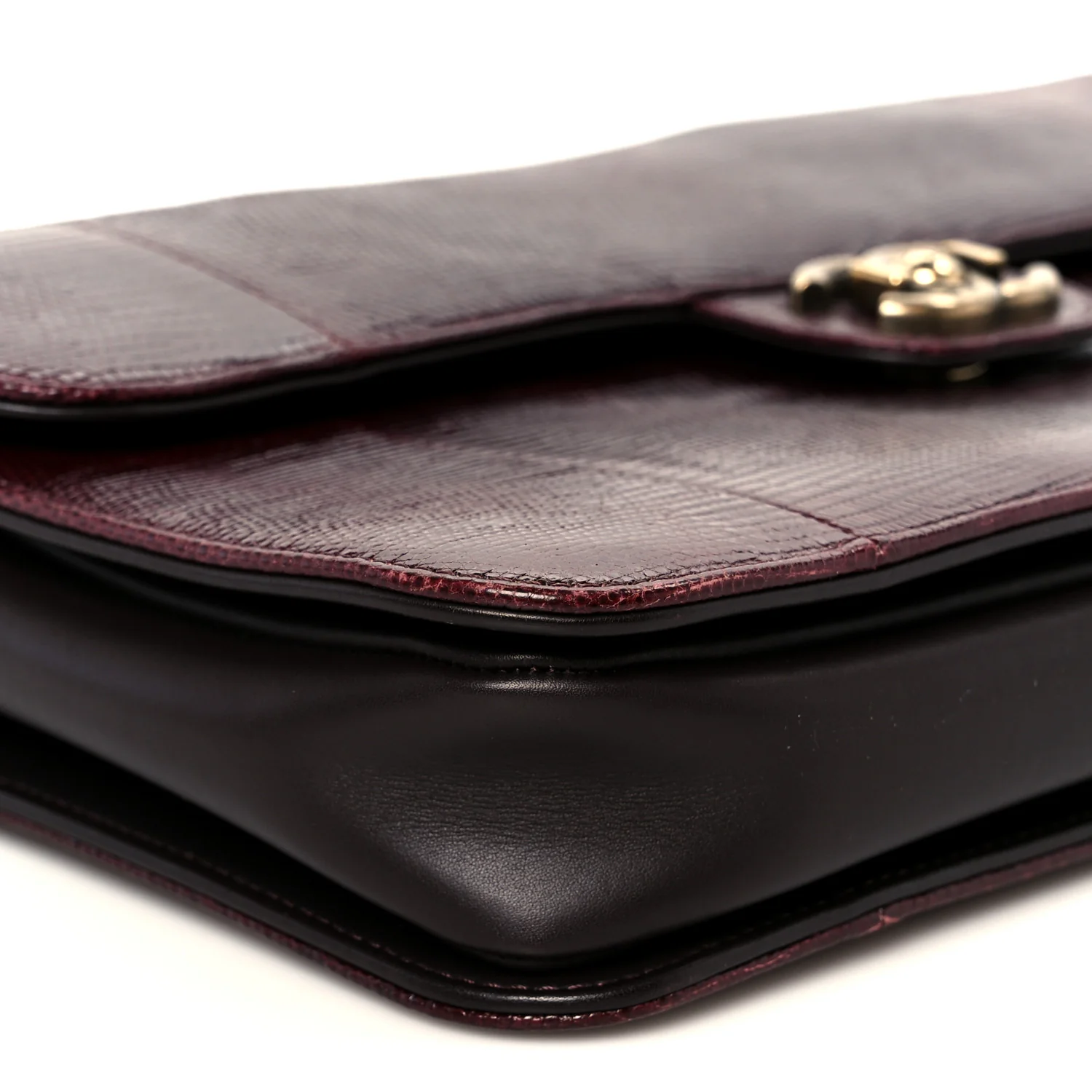 Lizard Lambskin Quilted Large Perfect Edge Flap Burgundy