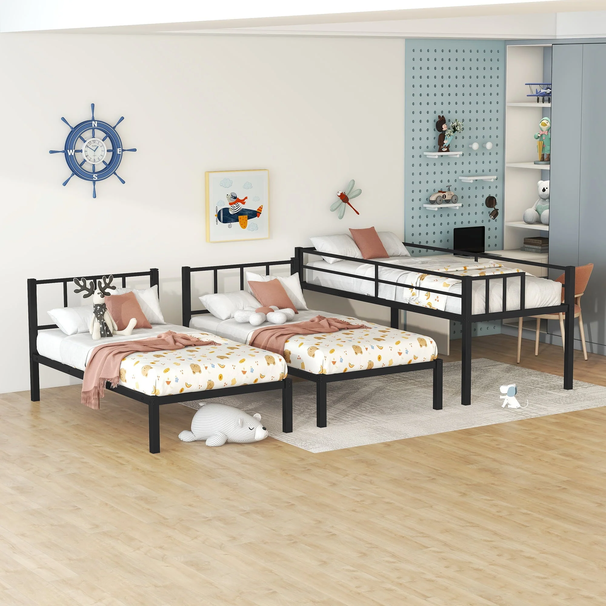 Metal Twin Triple Bunk Bed, Twin over Twin over Twin Bunk Bed for 3 Kids, Noise Reduced Structure, Separates Into 3 Twin Beds, Black - Image 3
