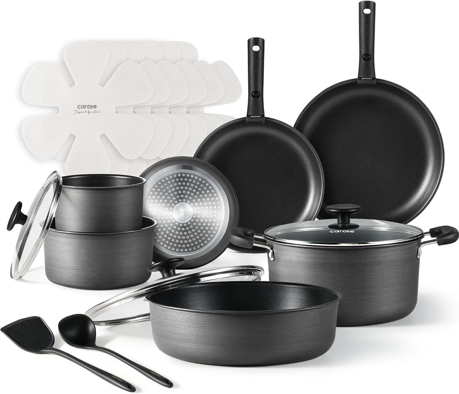 CAROTE 19pcs Pots and Pans Set Non Stick, Detachable Handle Cookware
