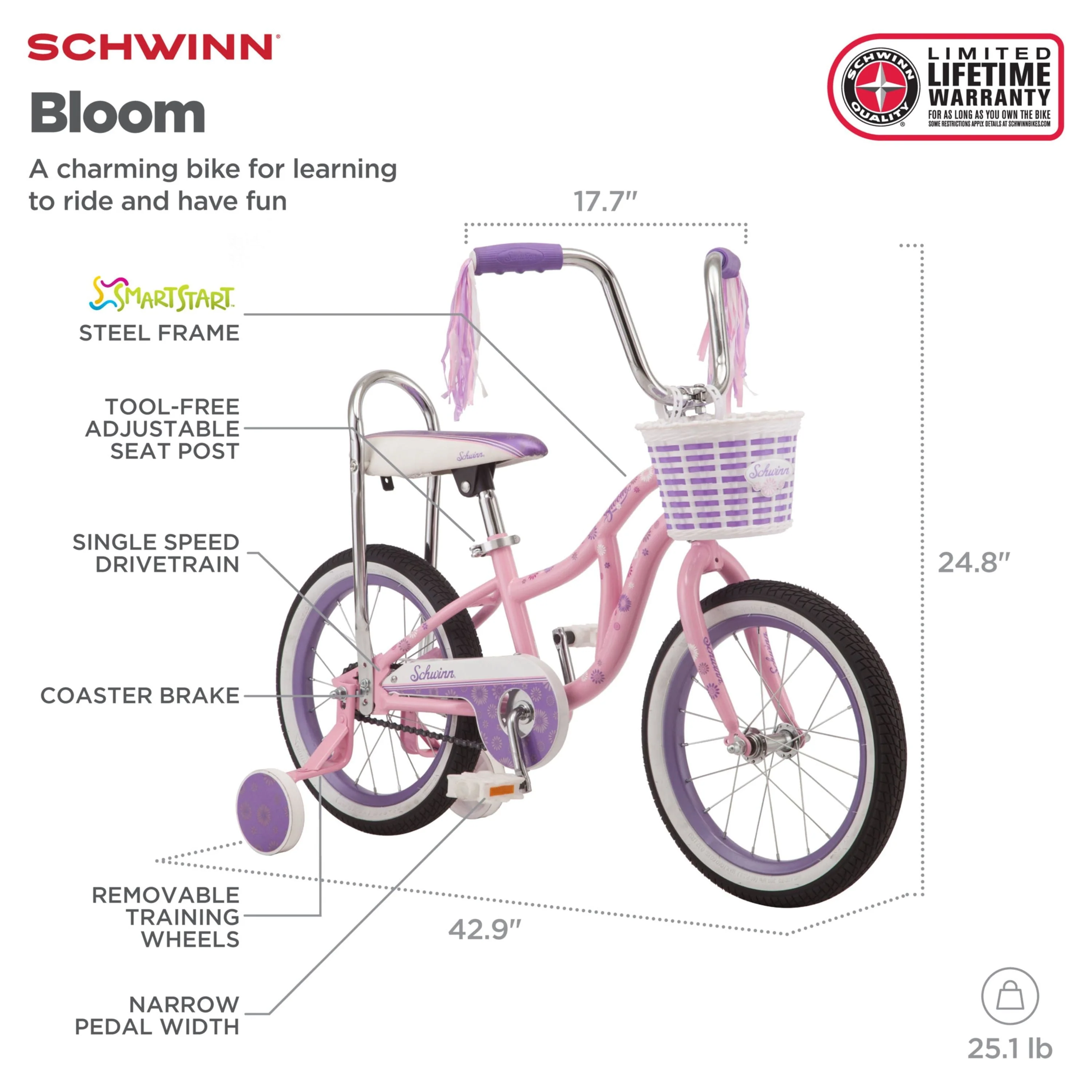 16" Bloom Kid's Bike with Training Wheels, Pink Image 8