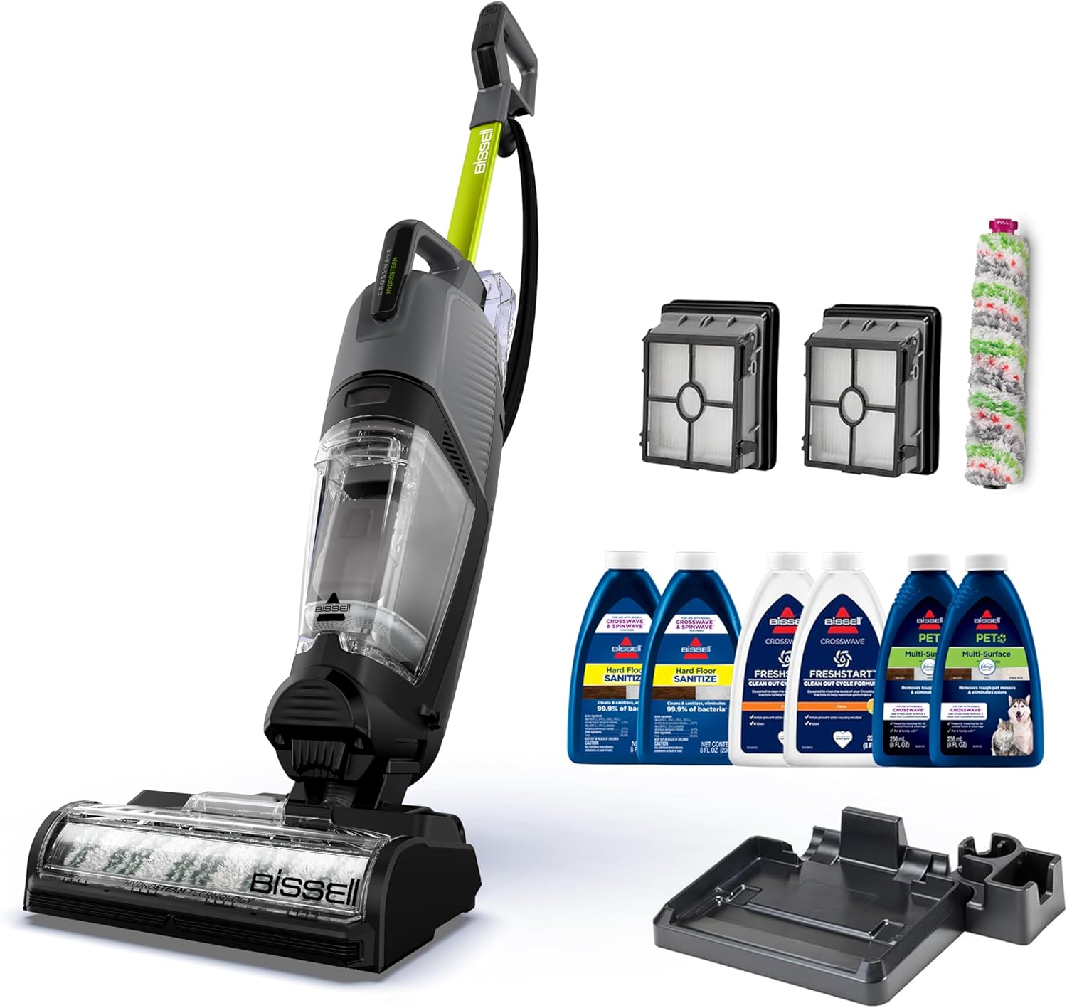 Bissell CrossWave HydroSteam Deluxe Steam Mop, 3-in-1 Wet Dry Vacuum Mop with Steam Function, Hard Floor Cleaner Machine with Sanitize Formula, Green, 3515G