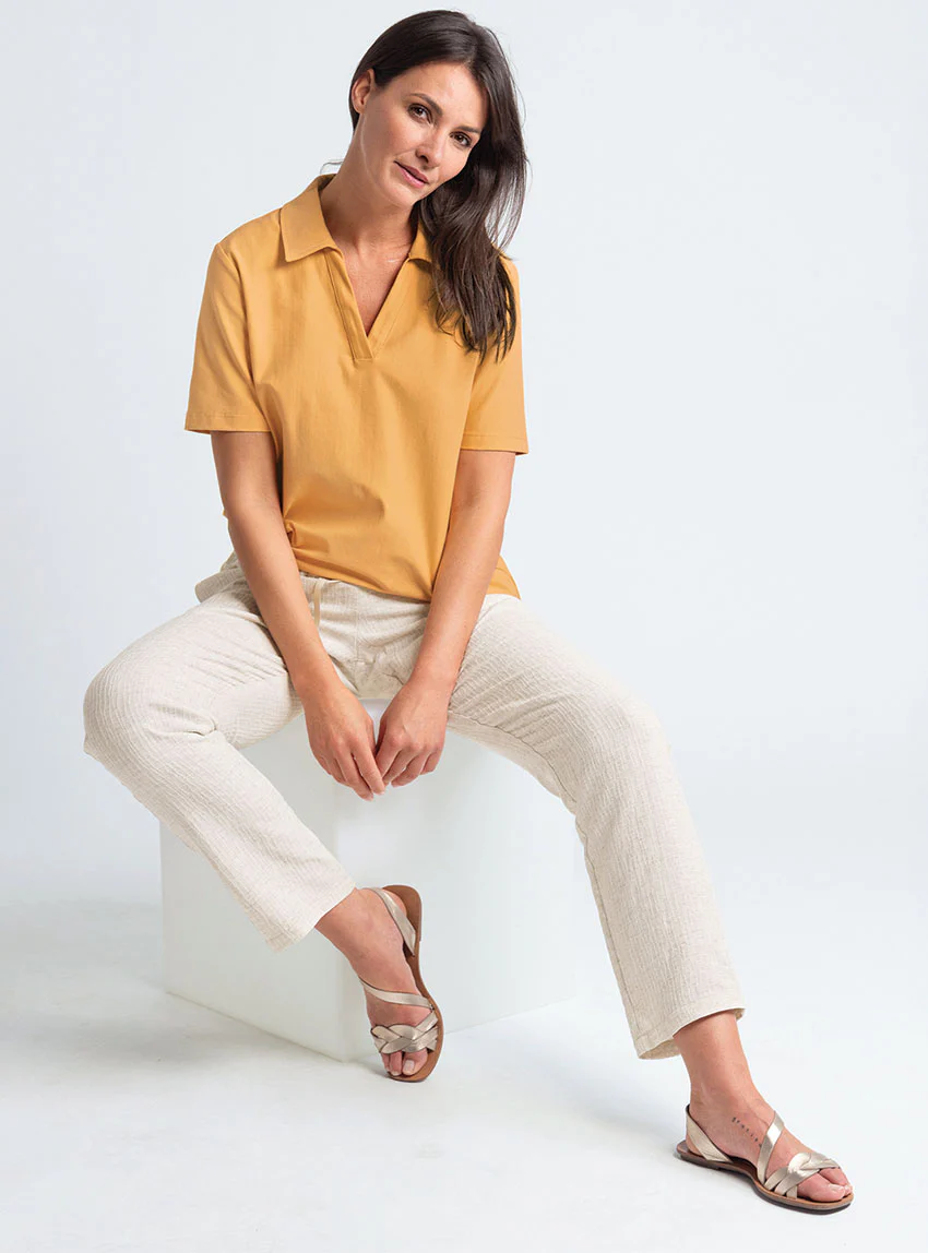 Pantalon femme coton lin beige