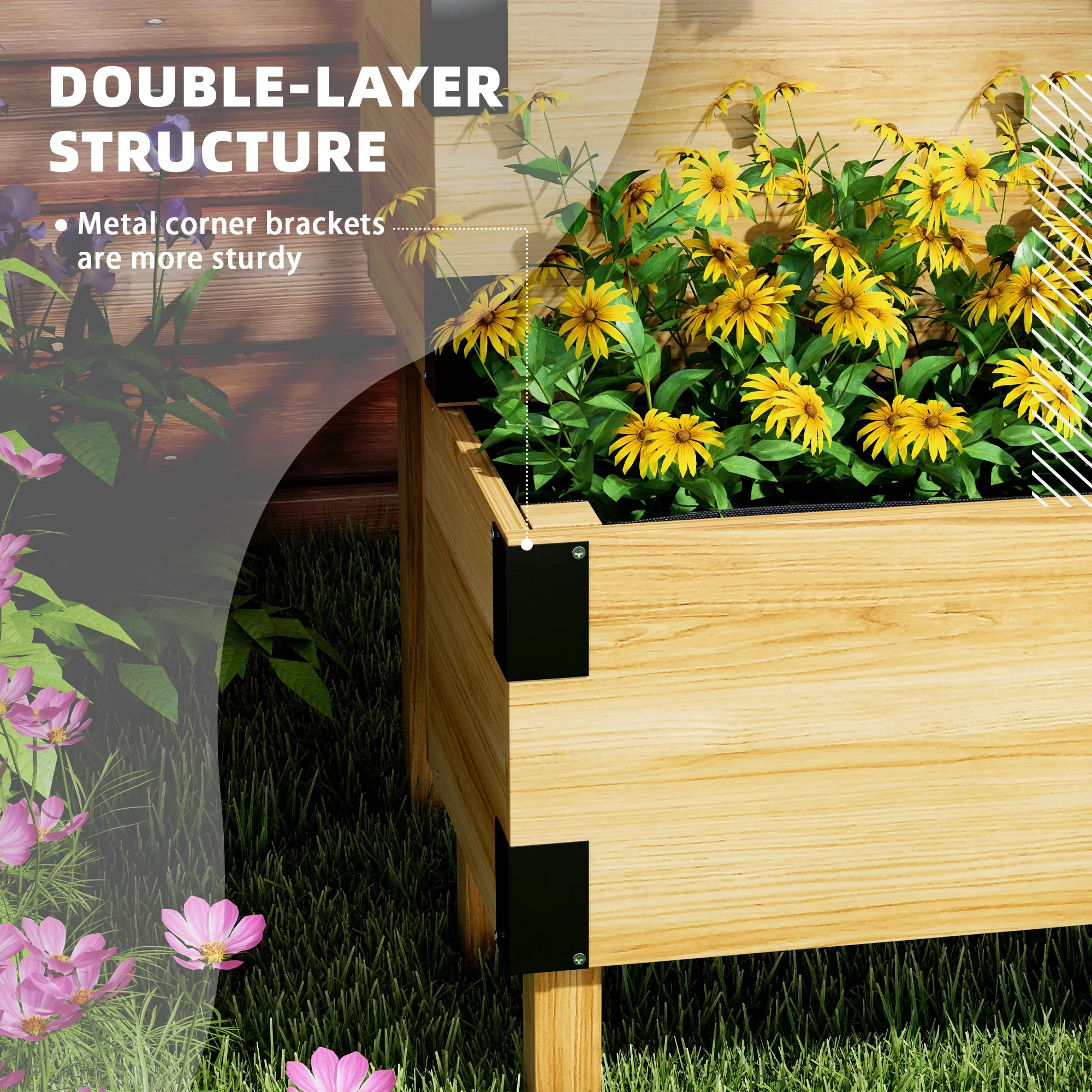 Outsunny 2 Tier Trellis Planter, 47.2�?x 15.7�?x 31.5�? Natural, Wood Garden Planter Box