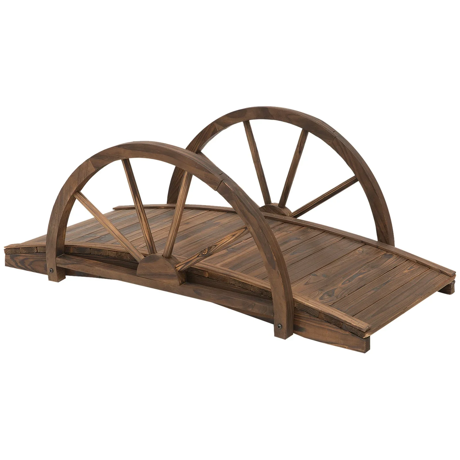 WSSYzyzf 3.3ft Wooden Garden Bridge Arc Footbridge with Half-Wheel Style Railings & Solid Fir Construction, Stained Wood