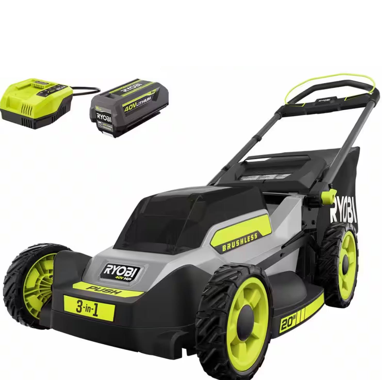 Ryobi 40V HP Brushless 20 in. Cordless Battery Walk Behind Push Mower with 6.0 Ah Battery and Charger