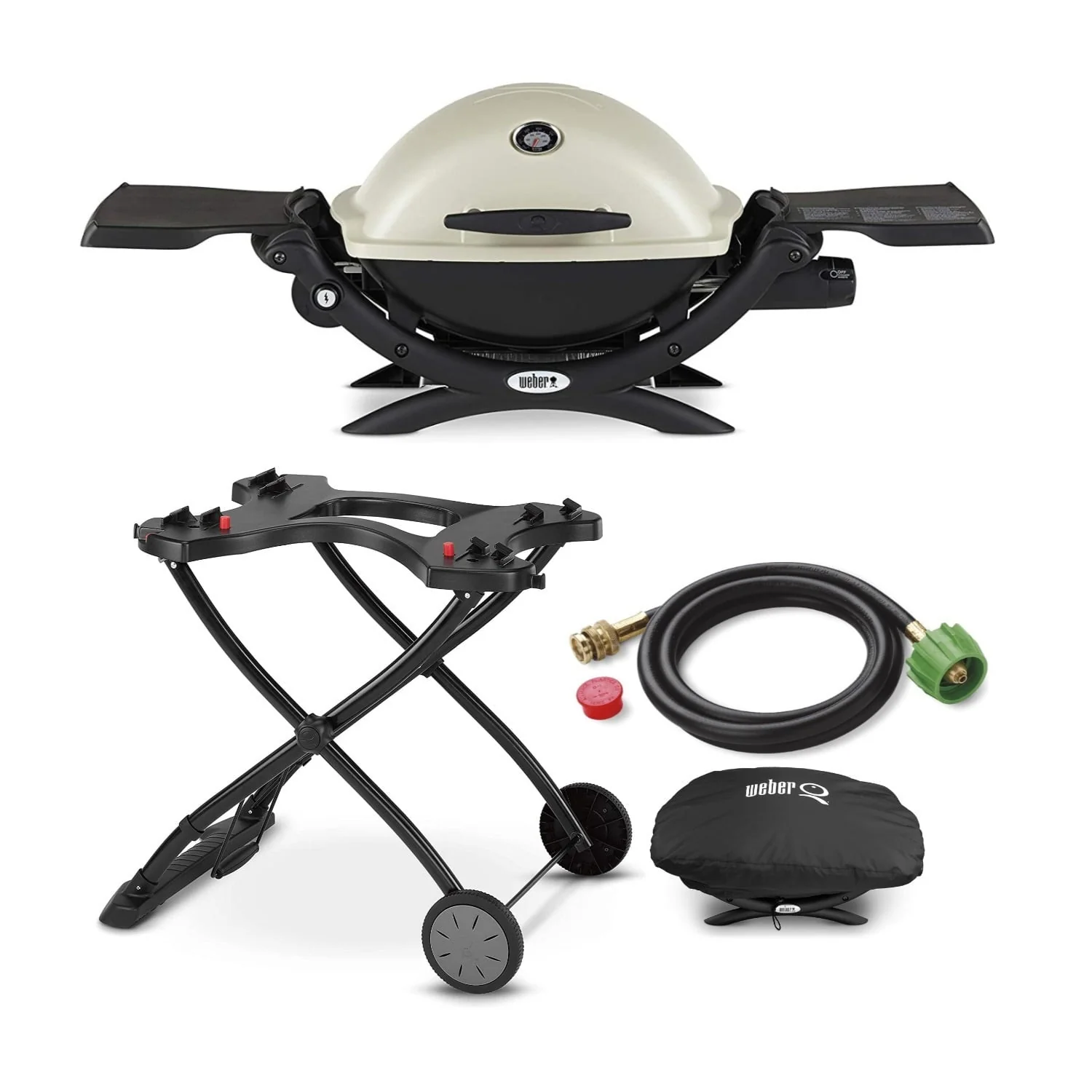 Weber Q1200 Liquid Propane Grill (Titanium) with Portable Cart Bundle
