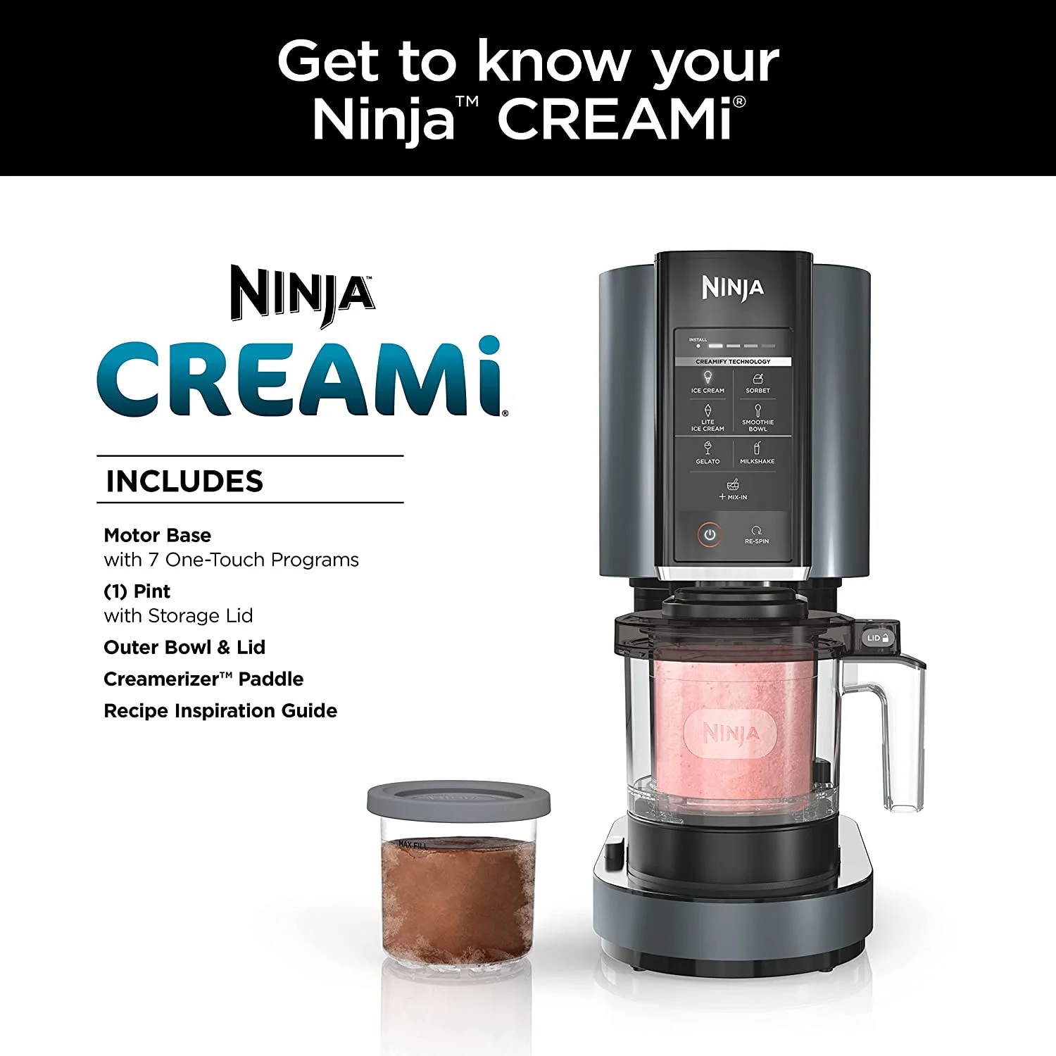 CREAMi, Ice Cream Maker, Ice Cream, Gelato, Sorbet,Milkshakes, Mix-ins, Smoothie Bowls More, 7-in-1, Ice Cream Pints, Pint lid, Healthy Ice Cream, Compact, Perfect for Kids, Black, NC299AMZ - Image 6