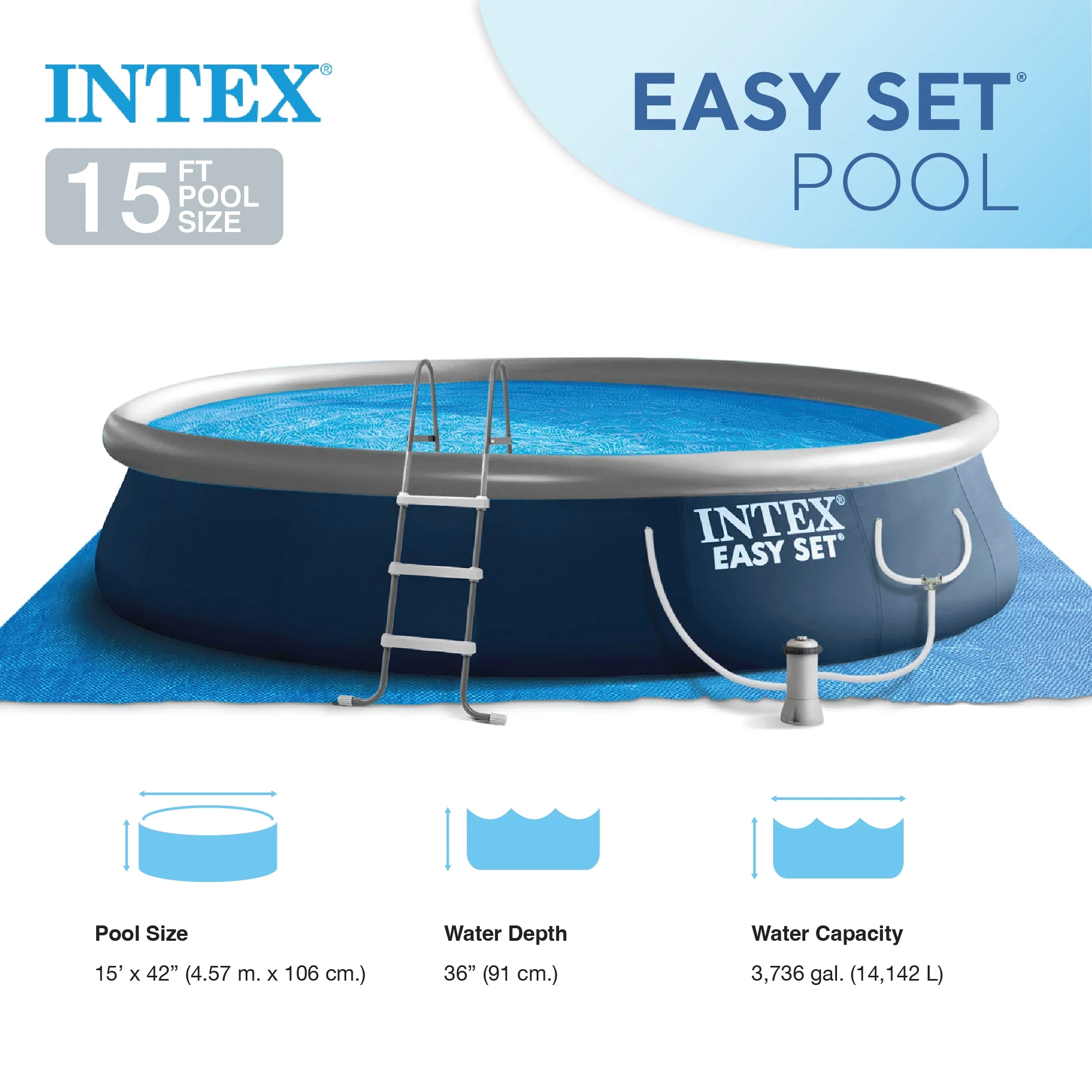 Easy Set 15ft x 42in Inflatable Pool Set Filter Pump Accessories - Image 3