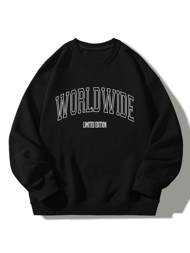 Sweat-shirt décontracté à col rond imprimé de lettres du monde entier
