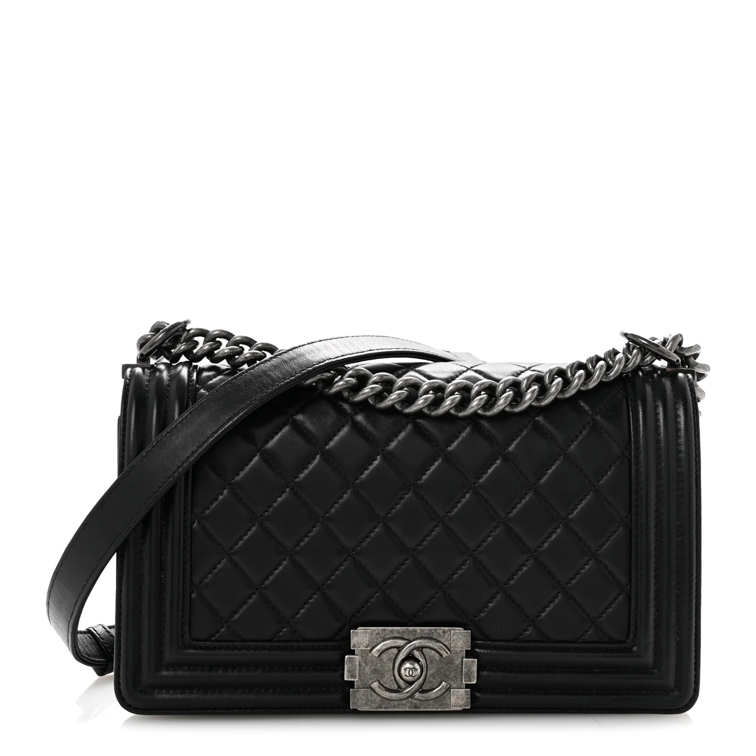 Lambskin Quilted Medium Boy Flap Black