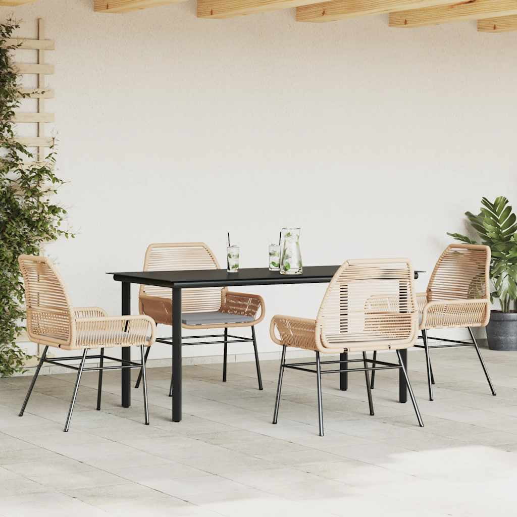 Vidaxl 7 Piece Patio Dining Set with Cushions Black Poly Rattan Glass