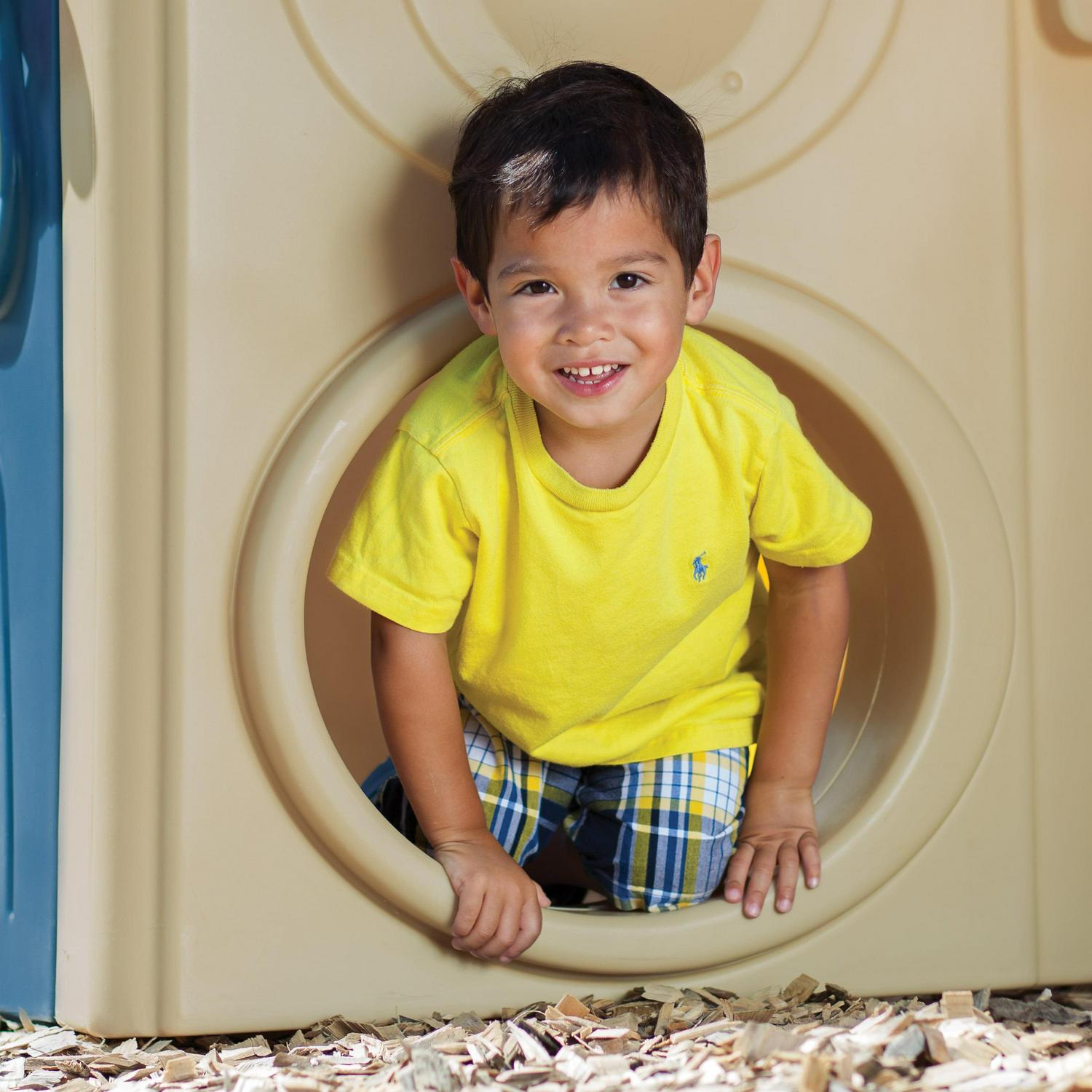 Neighborhood Fun Center Brown Playhouse with Slide Plastic Kids Outdoor Toys Image 4