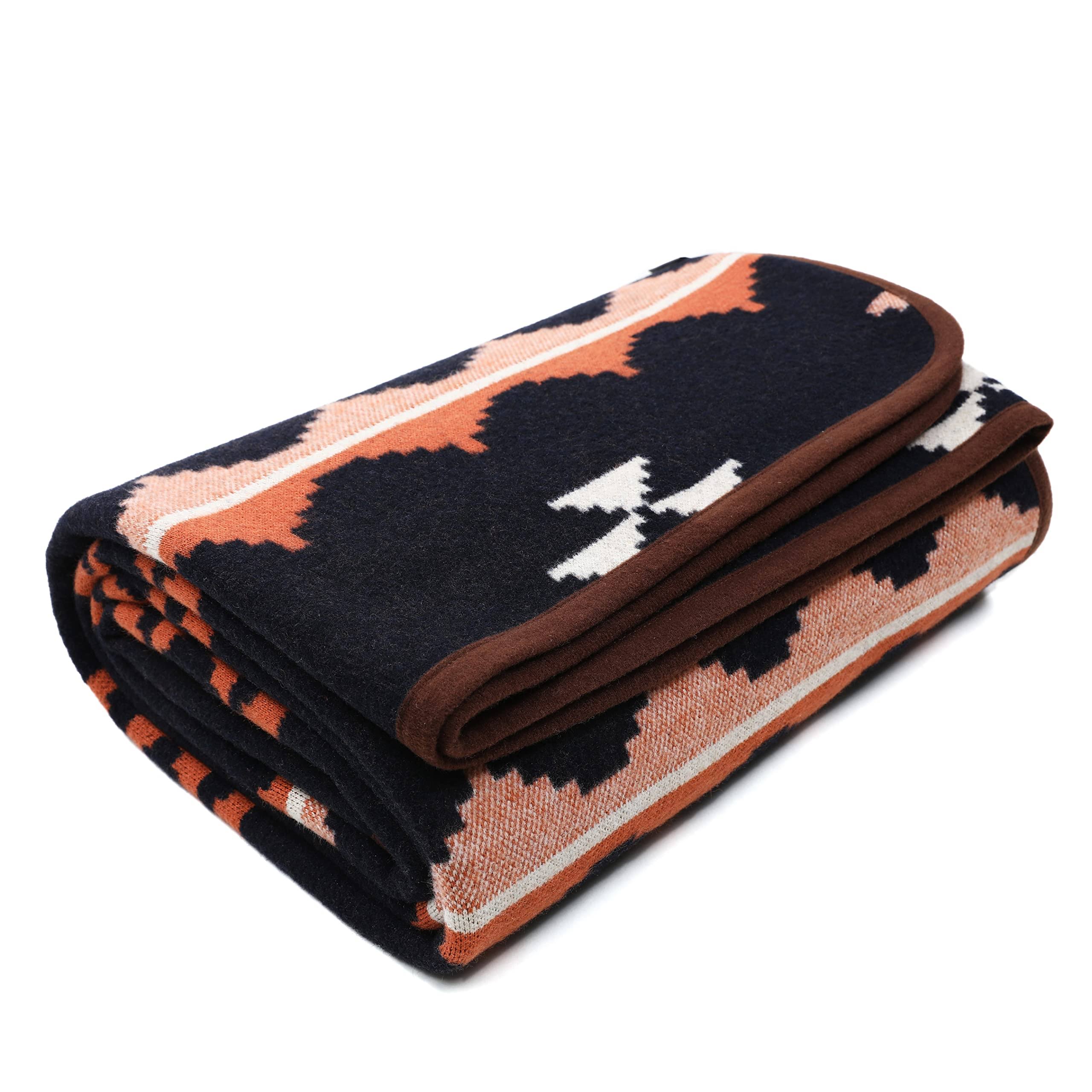 ACUSHLA Merino Wool Blend Blanket - Soft Warm Thick Washable Bed Couch Outdoor Camp Travel Car Blanket Throw All Weather, Morocco Navy Blue 63