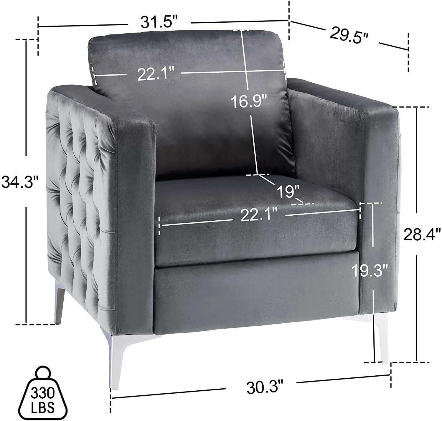 Velvet Accent Club Chair, Single Sofa Chair, Armchair 4066 (Grey)(Blue) Image 8