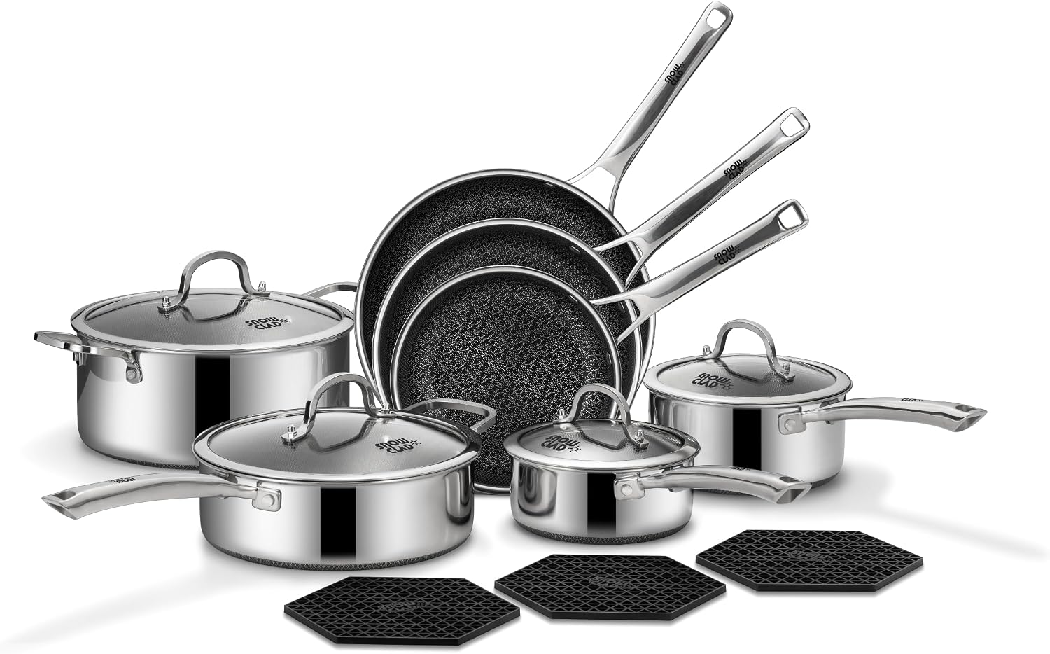 SNOWCLAD Pots and Pans Set Non Stick| Stainless Steel Kitchen Cookware