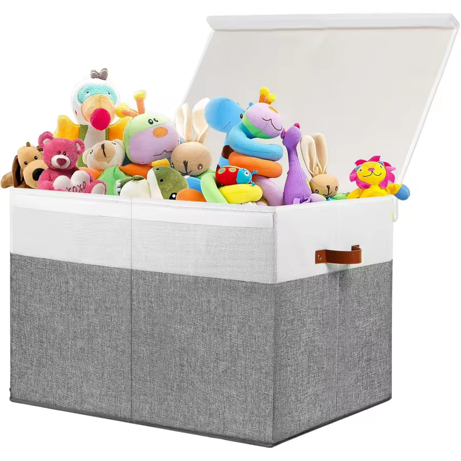 Beige white toy chest organizer with removable divider