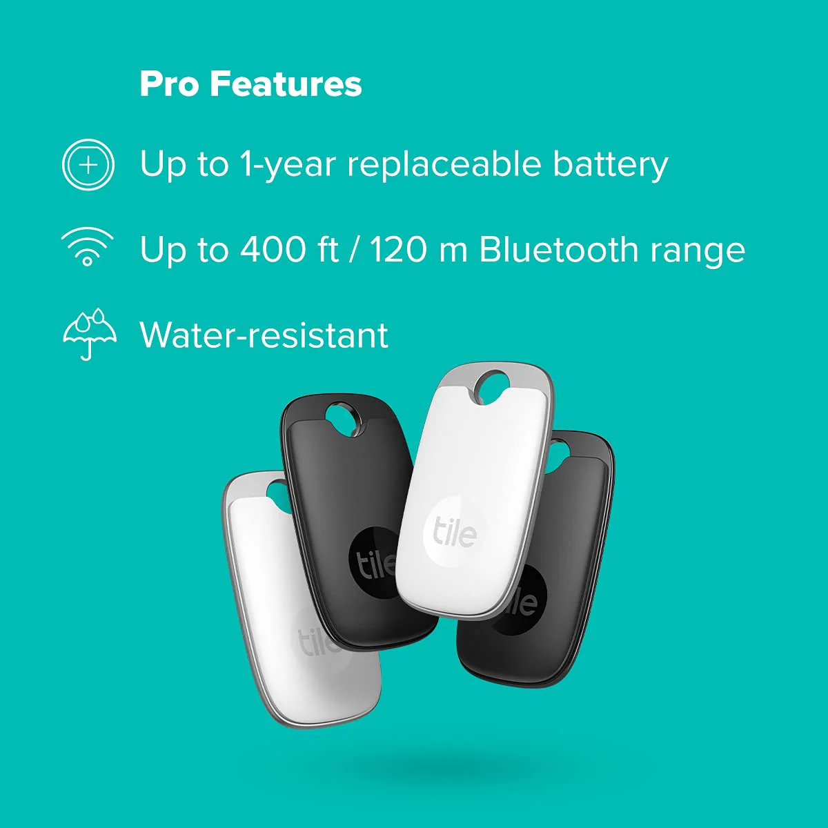 Tile Pro 4-Pack | Powerful Bluetooth Tracker. Keys Finder and Item Locator