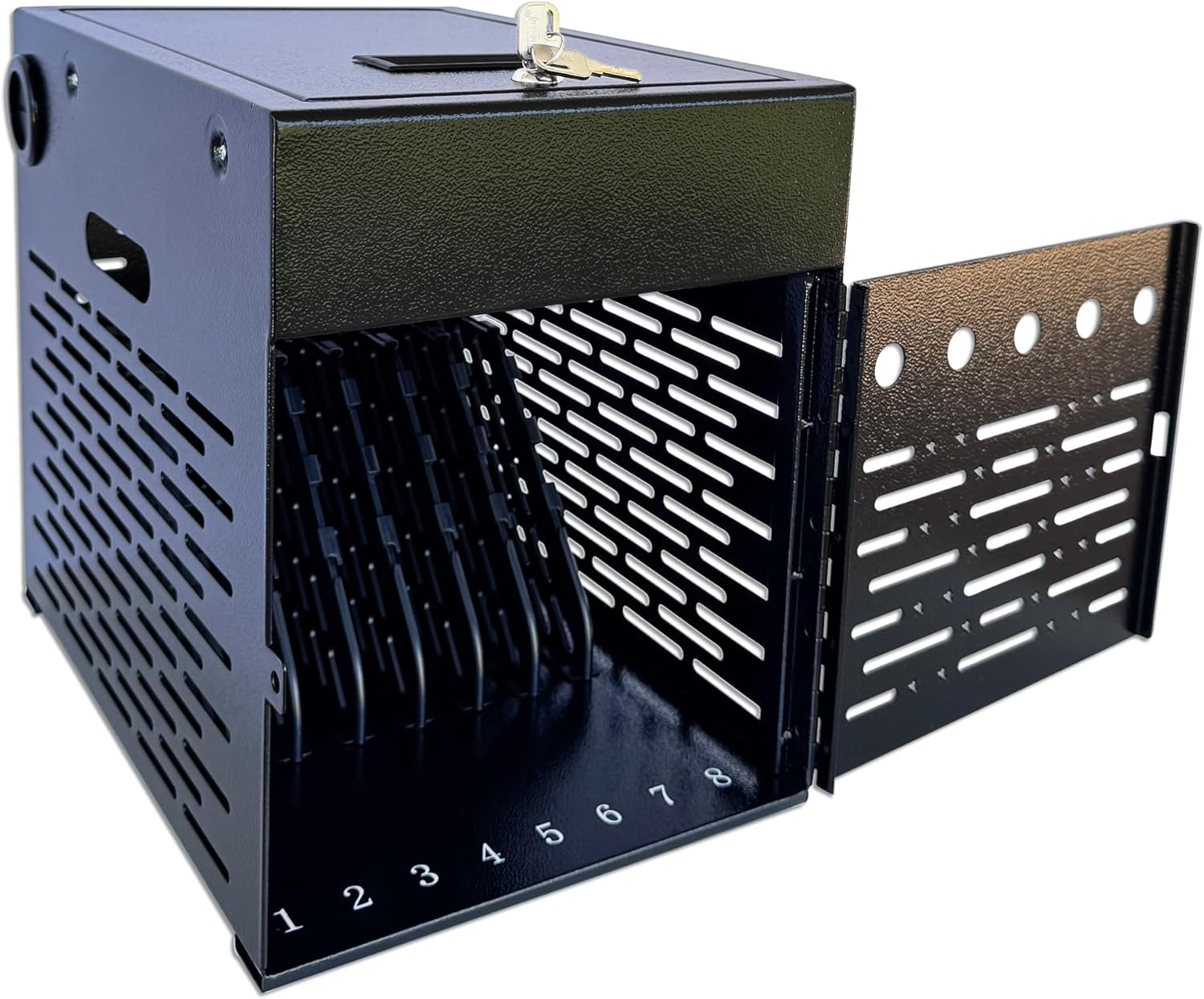 8-Device Tablet Charging Station  Lockable Steel Case Fits 14