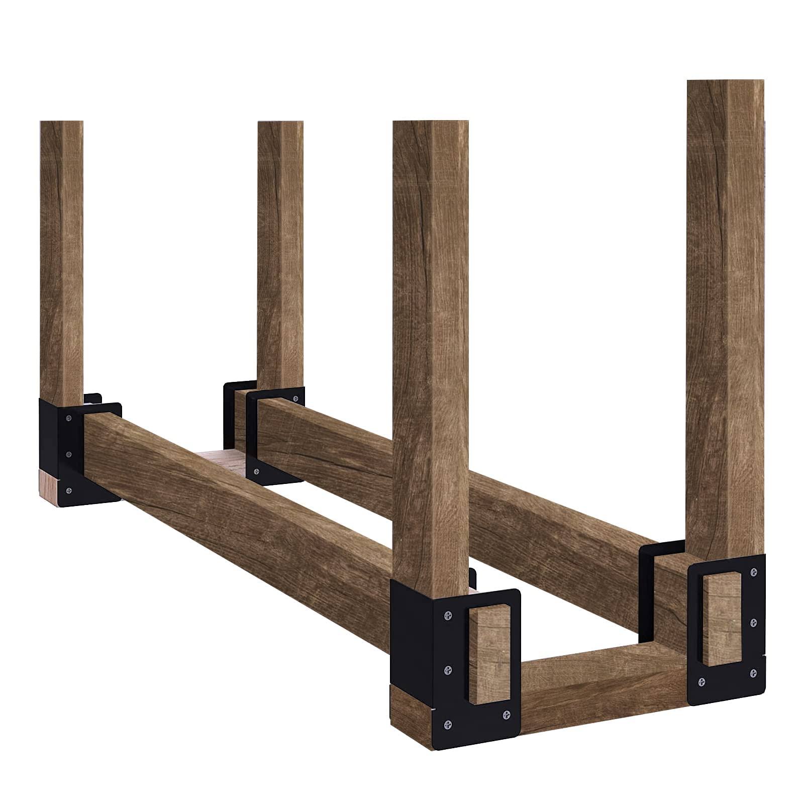 Zhitaoxun 4 Pack Firewood Log Storage Rack Bracket,Indoor Outdoor Adjustable Heavy Duty Powder Coated Steel Holder,Fireplace Wood Storage, Log Holder