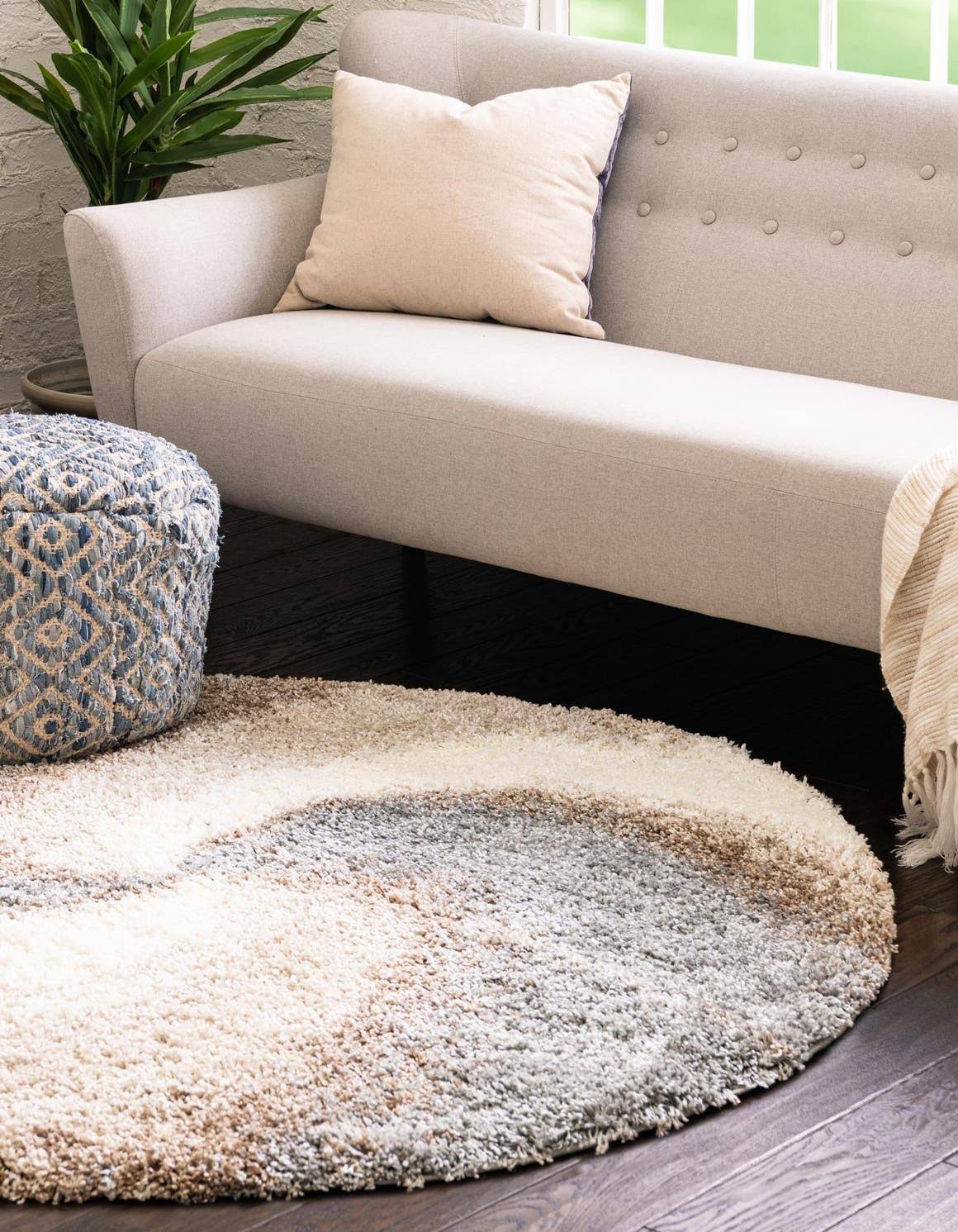 Soft Touch Shag 6 ft Round Brown Abstract Area Rug