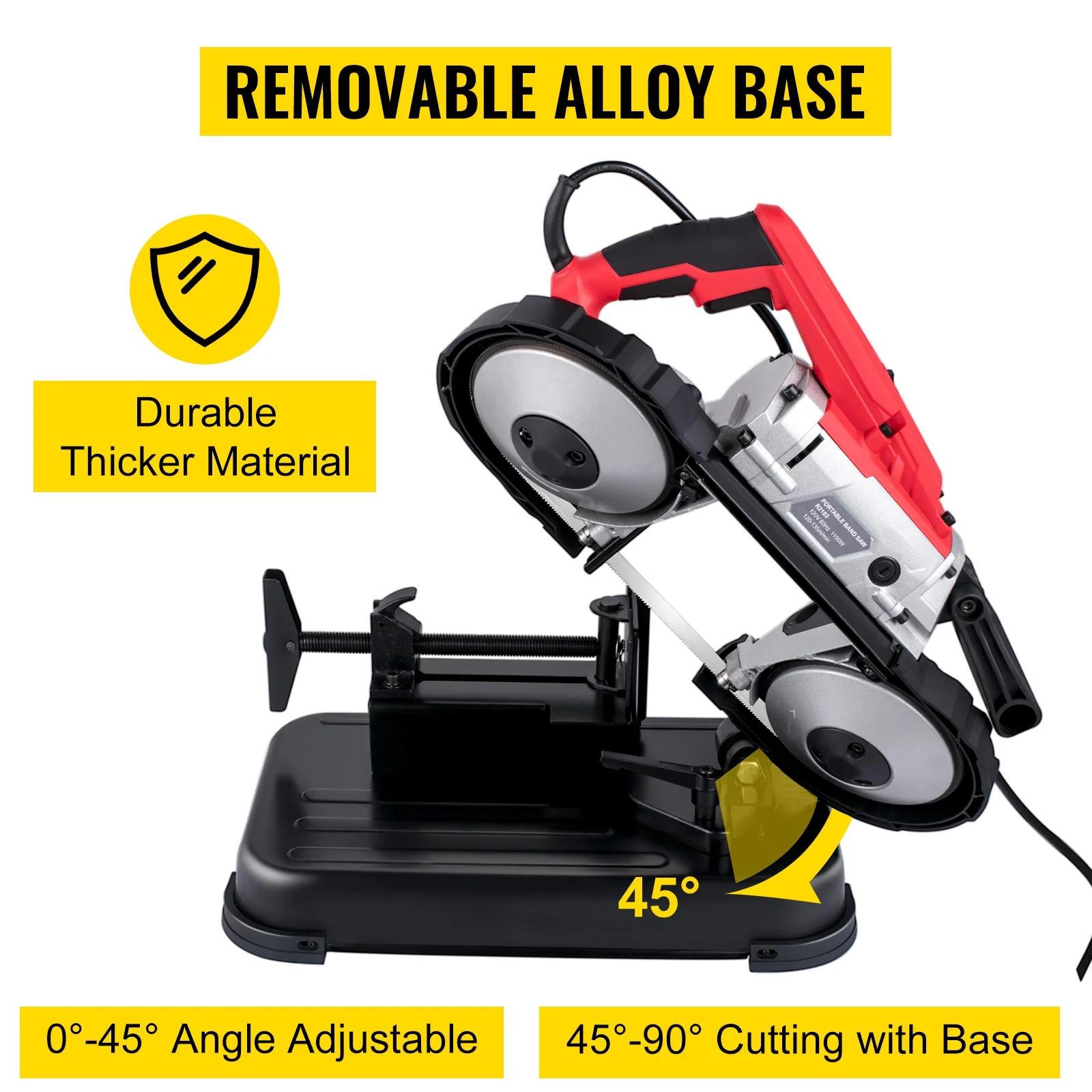 Portable band saw, 110V removable alloy steel base rechargeable band saw, 5 inch cutting capacity handheld band saw, variable speed portable band saw, 10 amp motor, deep cutting band saw for - Image 8