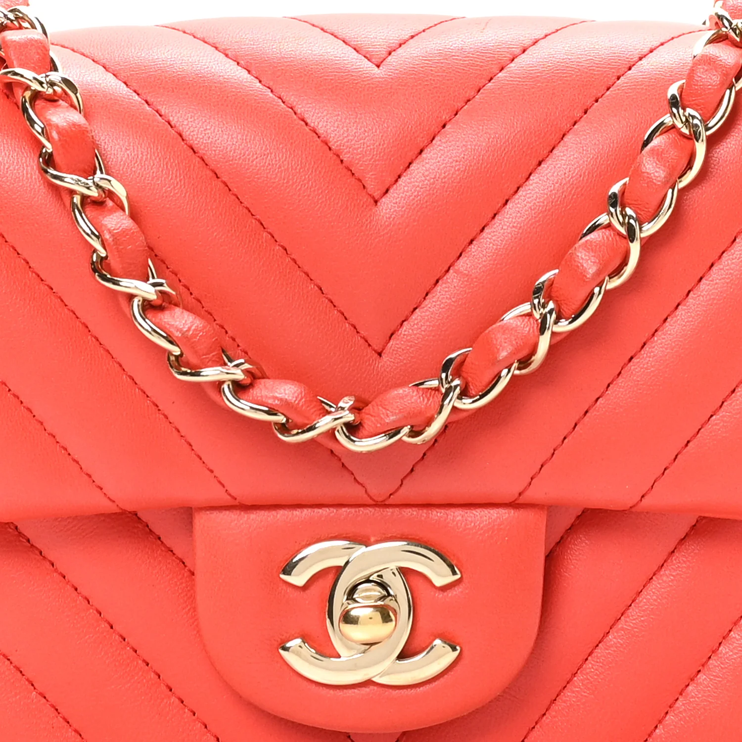 Lambskin Chevron Quilted Mini Rectangular Flap Red