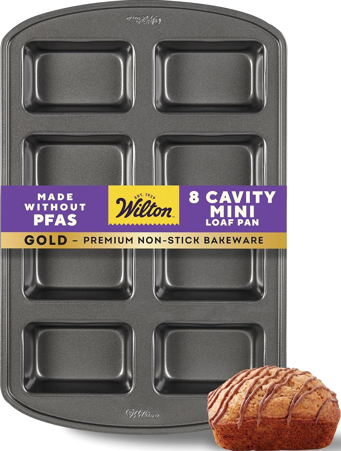 Wilton Gold Non-Stick Mini Loaf Pan, Made Without PFAS, 8-Cavity