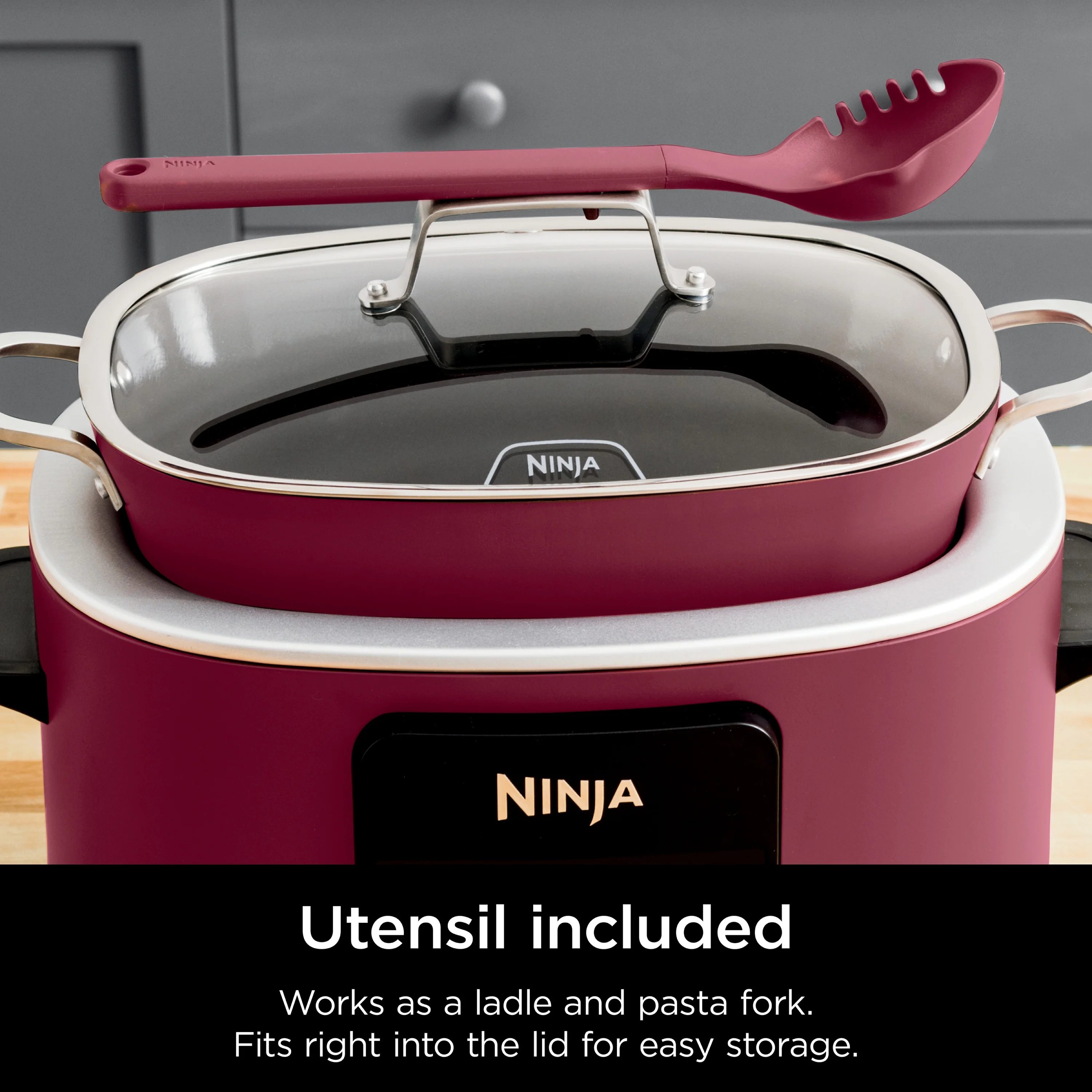 Ninja Foodi Possible Cooker, 8.5 Quart, 6 - in - 1 Multi - Cooker, Slow Cooker, Steamer, Glass Lid Integrated Cooking Utensil, Nonstick, Oven Safe Pot to 500°f, Cherry Tarte, MC1000WM