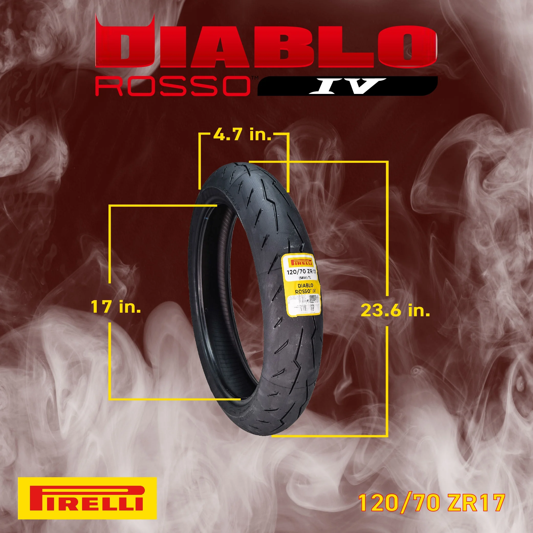 Pirelli Diablo Rosso IV Street Sport 120/70ZR17 58W TL Front Motorcycle Tire 120/70 - 17 Rosso 4